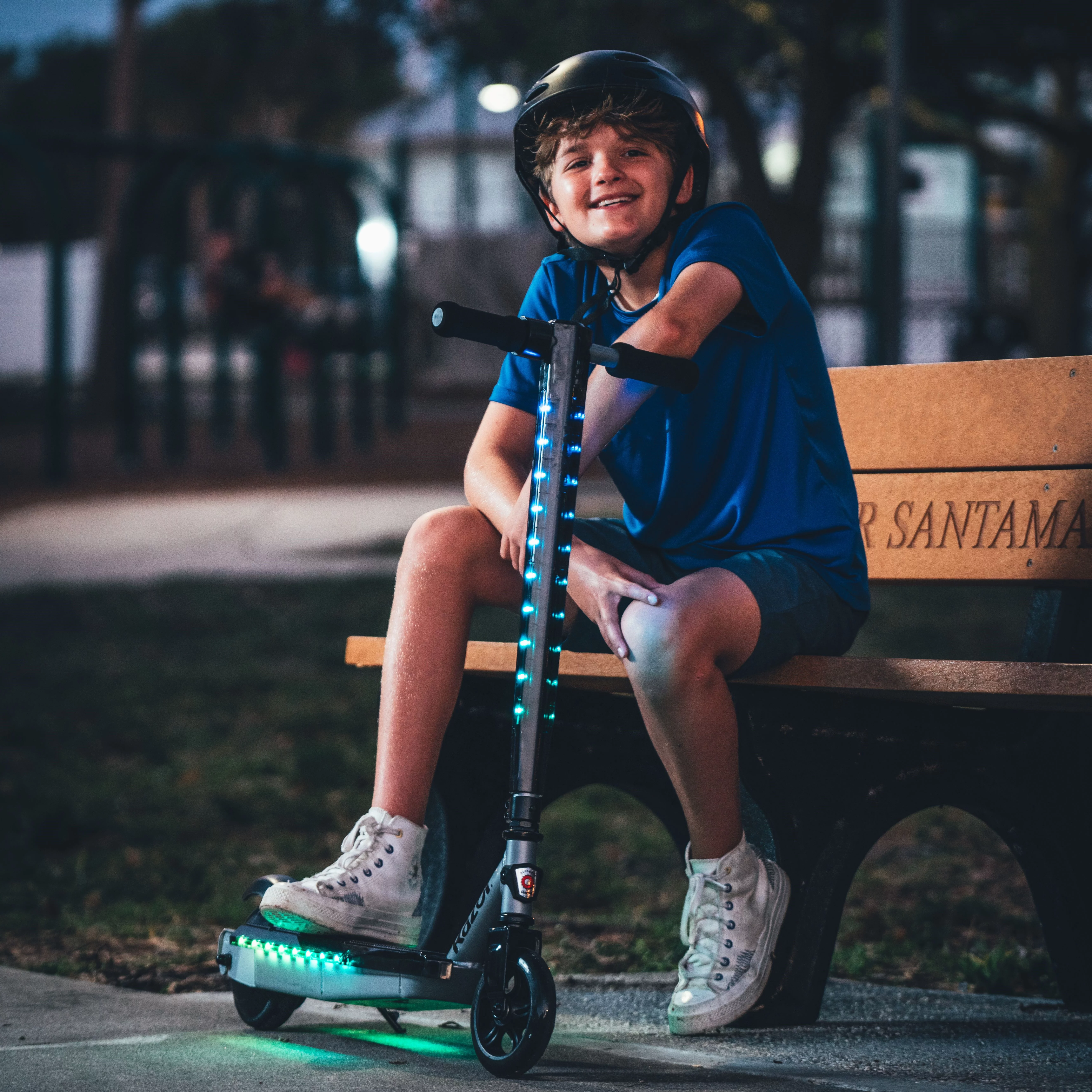 Razor Power Core E90 Lightshow ?C Electric Scooter for Kids Ages 8+, up to 10 mph, Multi-Color LED Lights