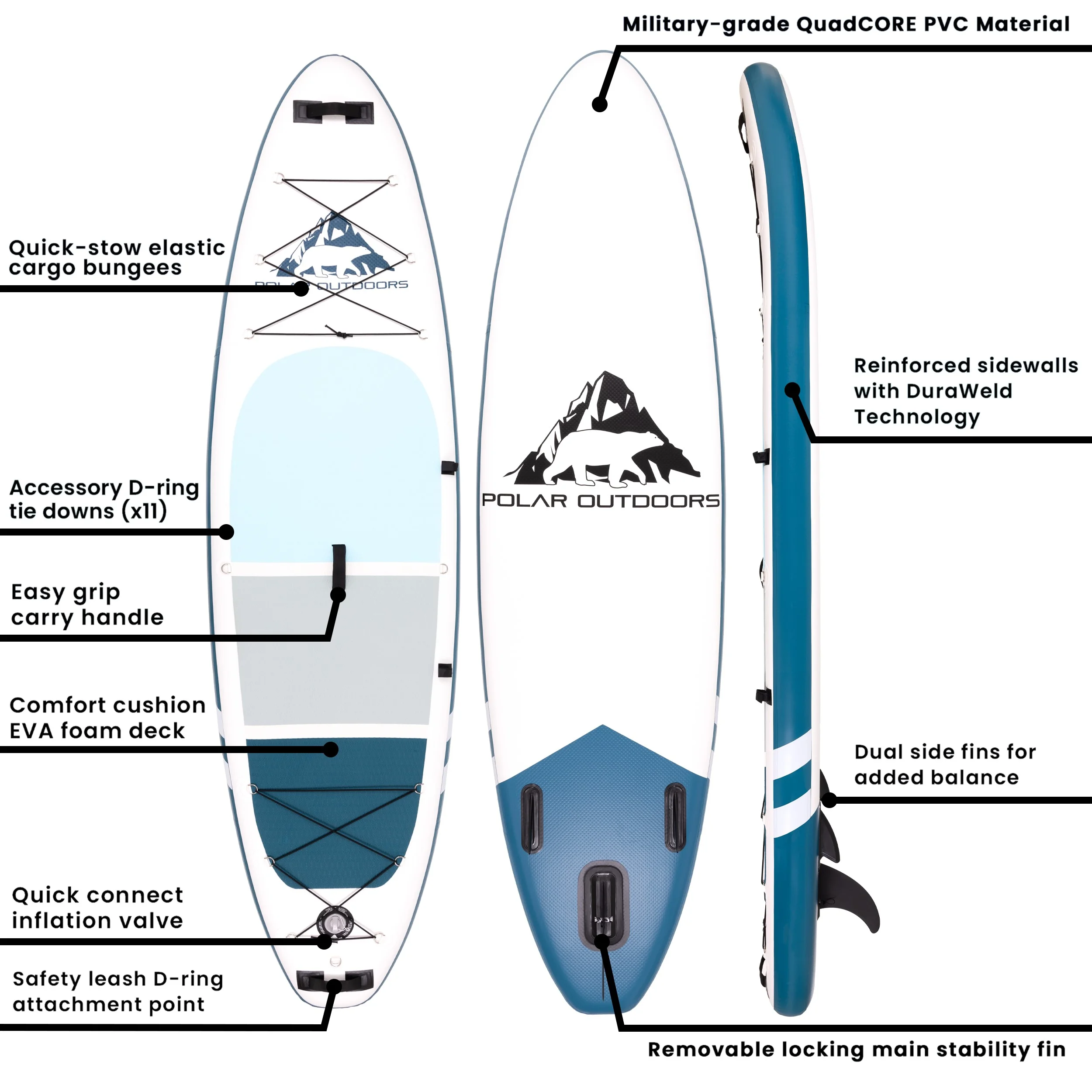 Polar Outdoors Inflatable Stand Up Paddle Boards By Roc Paddle Boards with Premium SUP Paddle Board Accessories, Wide Stable Design, Non-Slip Comfort Deck for Youth & Adults