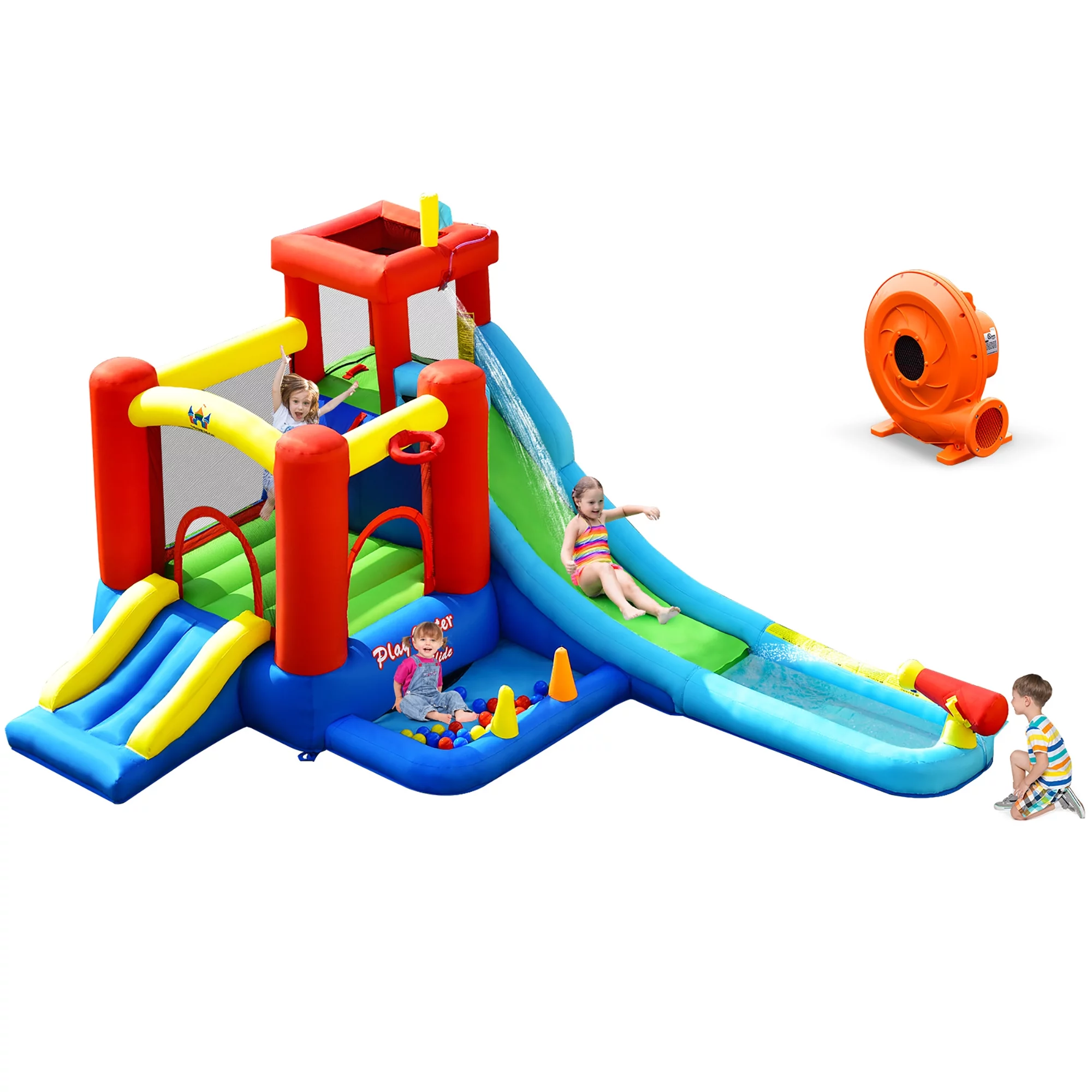 Costway 9-in-1 Inflatable Water Slide Kids Bounce Castle Giant Water Park w/ 860W Blower