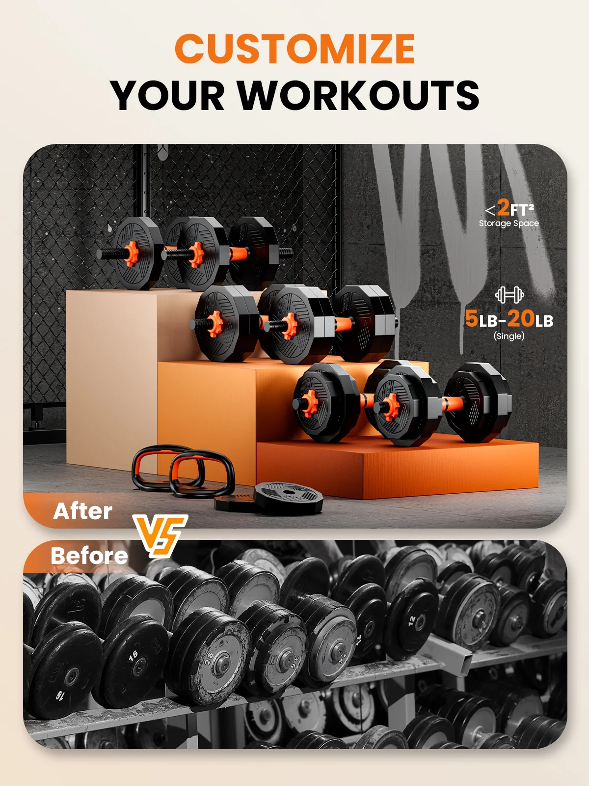 Relefree 62 lbs Adjustable Dumbbell Set, 4 in 1 Free Weight Dumbbells with Connector, Barbell, Kettlebells, Push up Stand, Fitness Exercises for Home Gym Workout