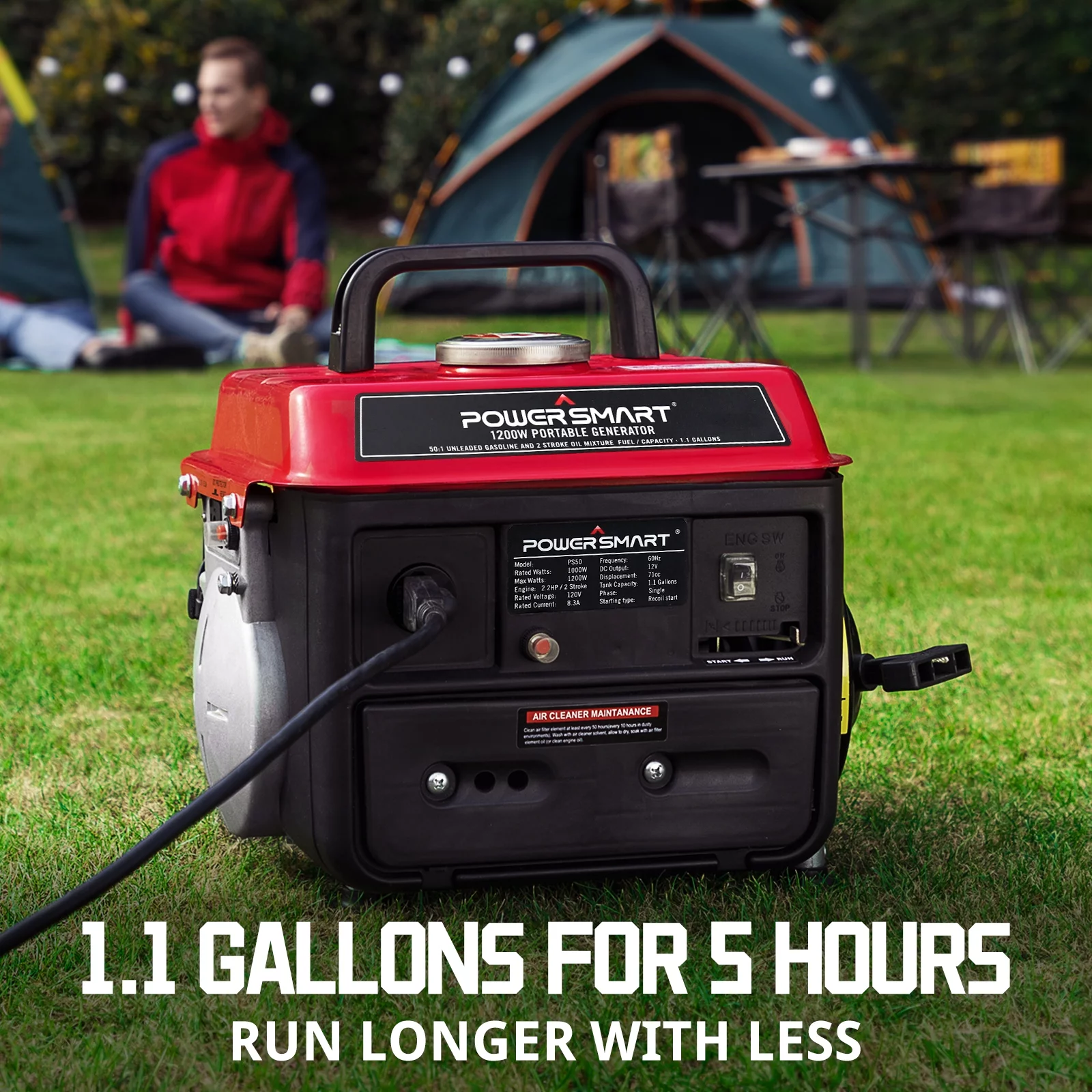 PowerSmart 1200W Portable Generator, Inverter Generator, Gasoline Powered Portable Generator, Low Noise