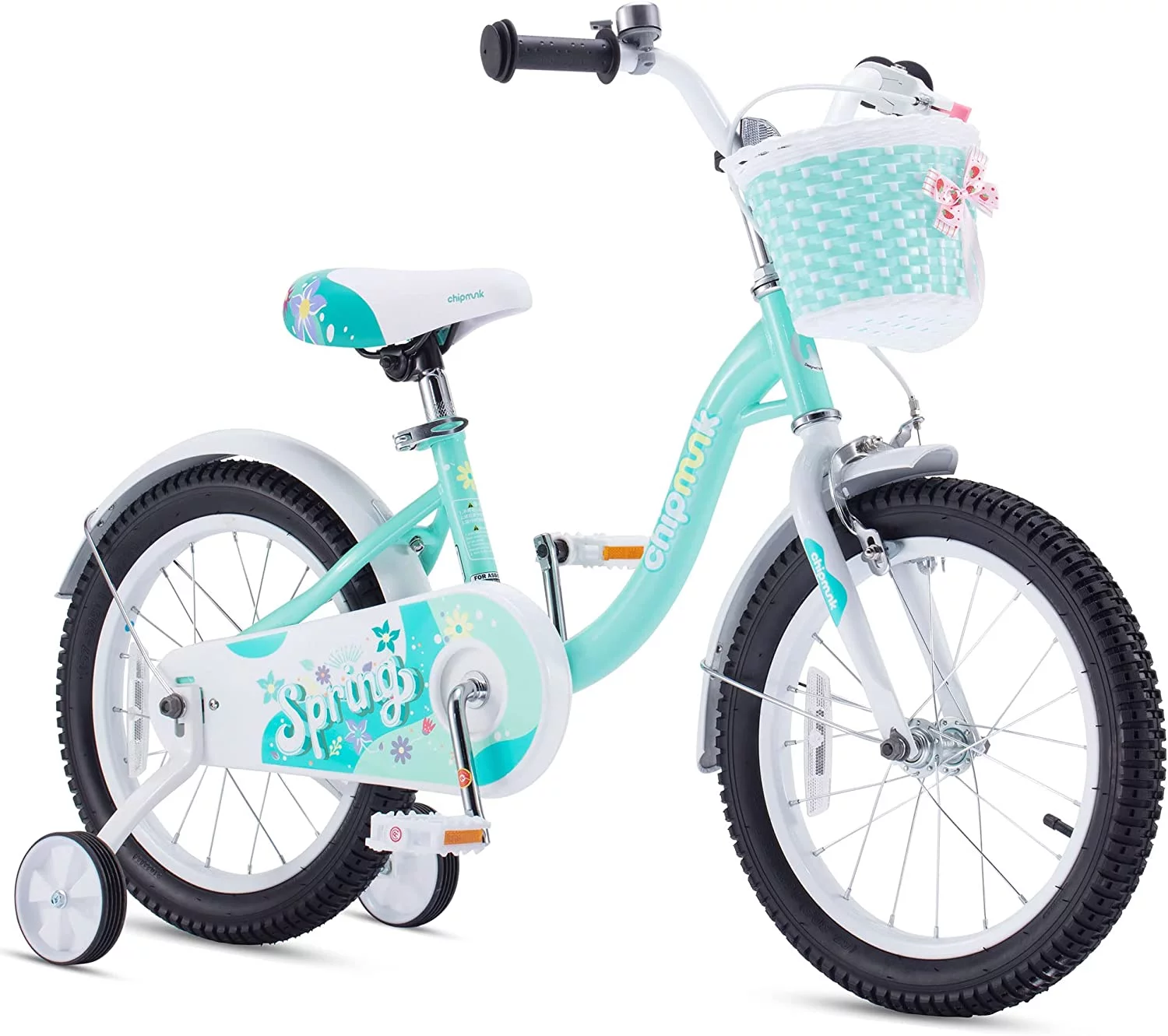 RoyalBaby Spring Kids Bike Girls 14 Inch Bicycle with Basket for Ages 3-9 Years Training Wheel Options Green