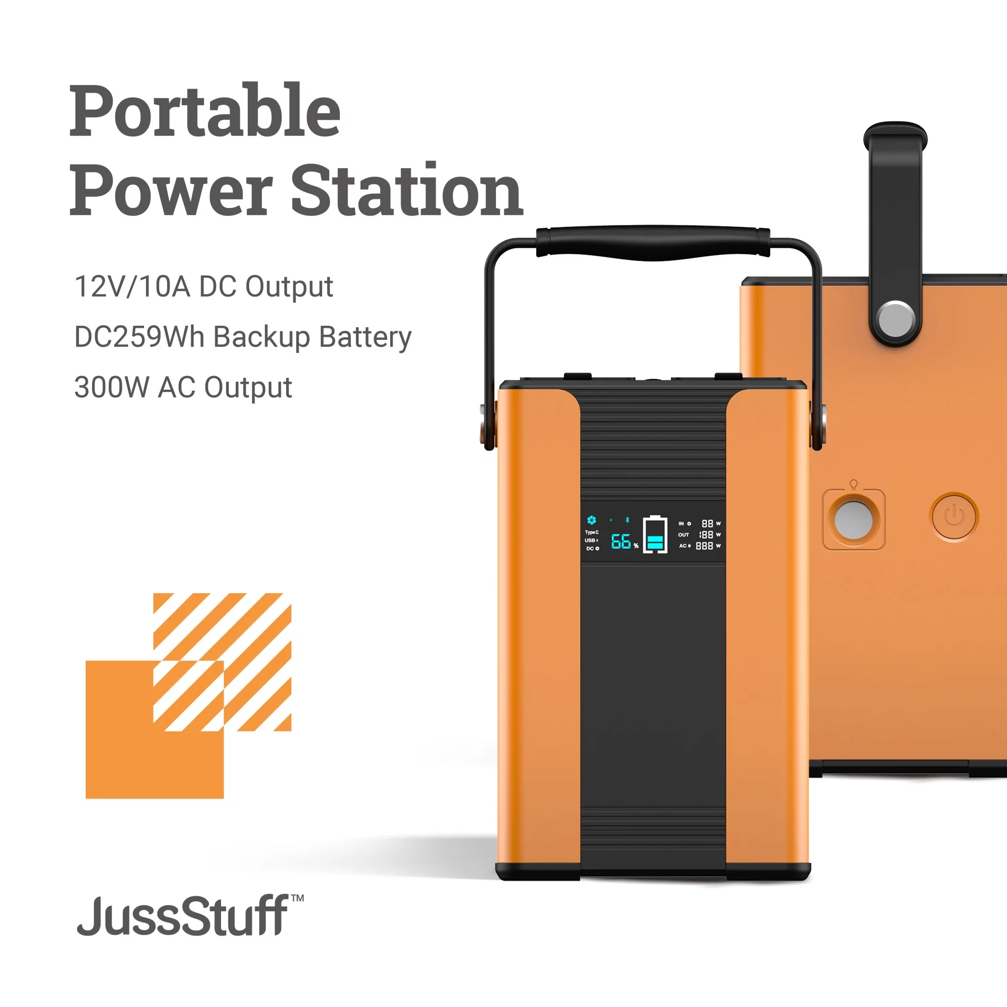 JussStuff Portable Power Station 70,200 mAh/259Wh Battery, Indoor and Outdoor Power – Orange/Black