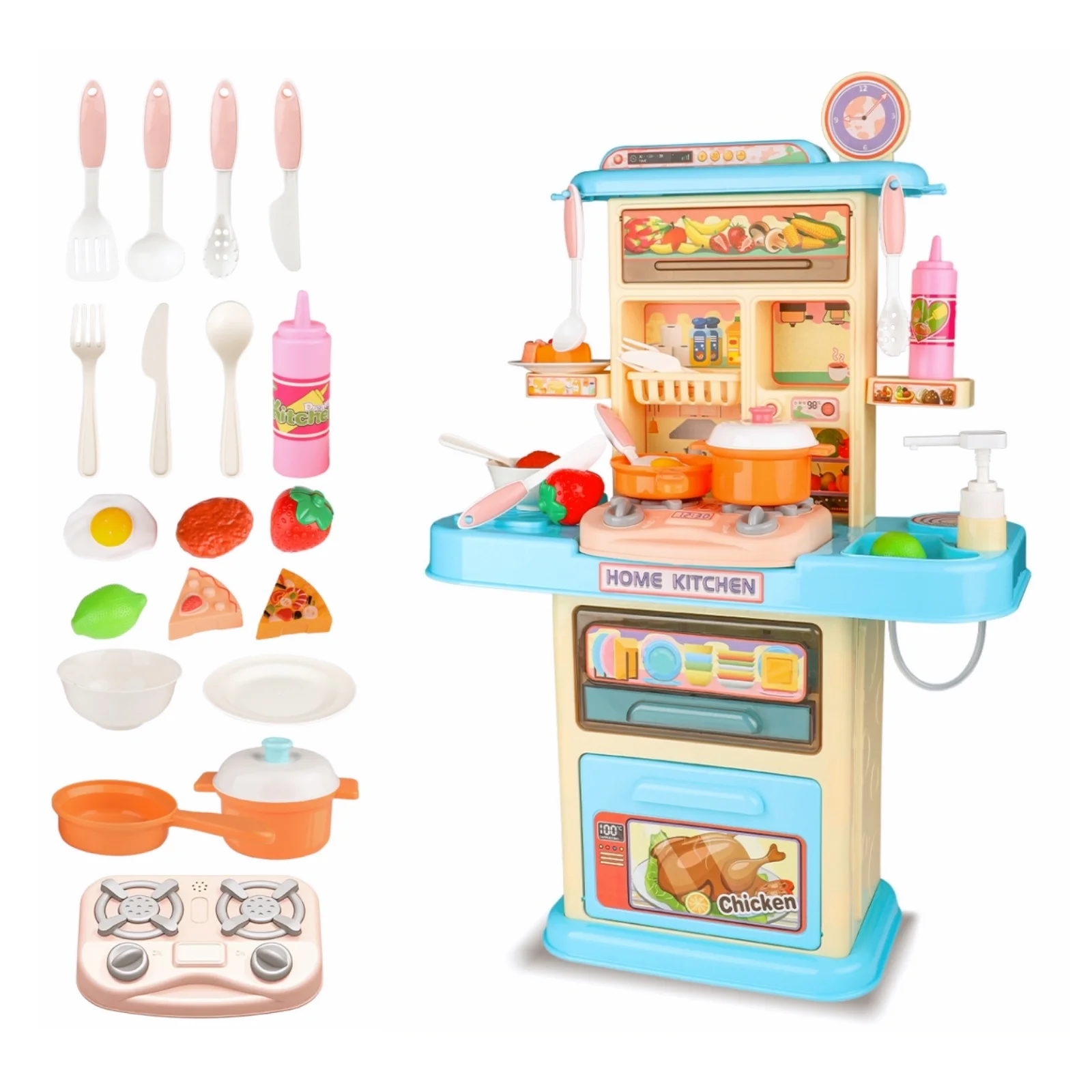 Beefunni Play Kitchen Set for Kids Girls Ages 3-6 Toys, Kids Kitchen Playhouse with Realistic Lights&Sounds, Birthday Christmas Gifts for Toddlers Girls.