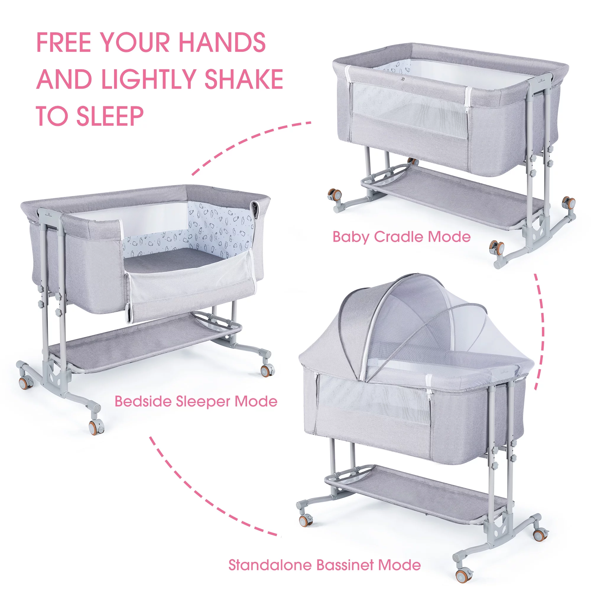 TEAYINGDE Baby Bassinet Bedside Sleeper Bassinet For 0-6 months Baby Unisex (Dark Gray)