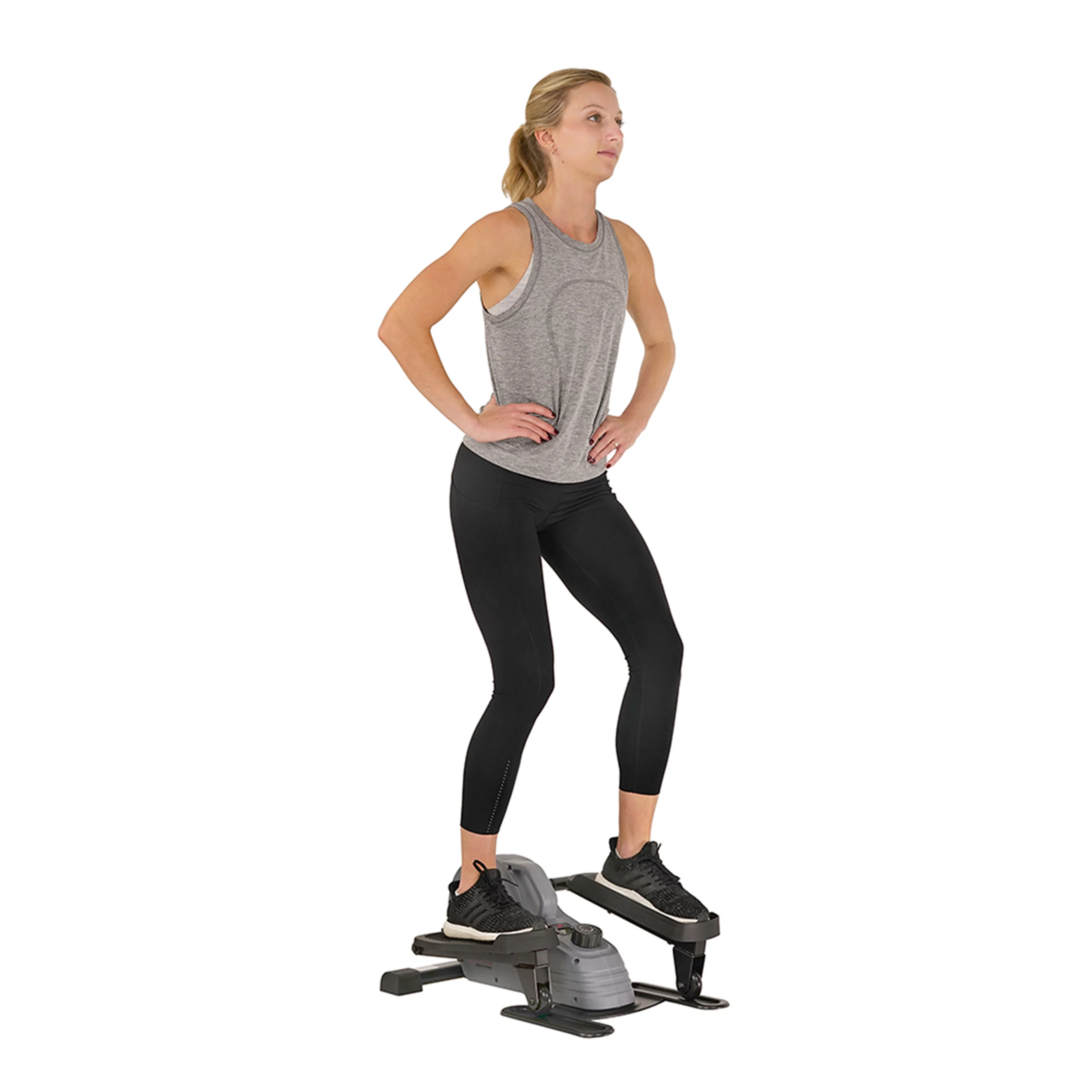 Sunny Health & Fitness Compact Magnetic Standing Elliptical Machine w/ Handlebars – Portable Workout Stepper for Home, SF-E3988