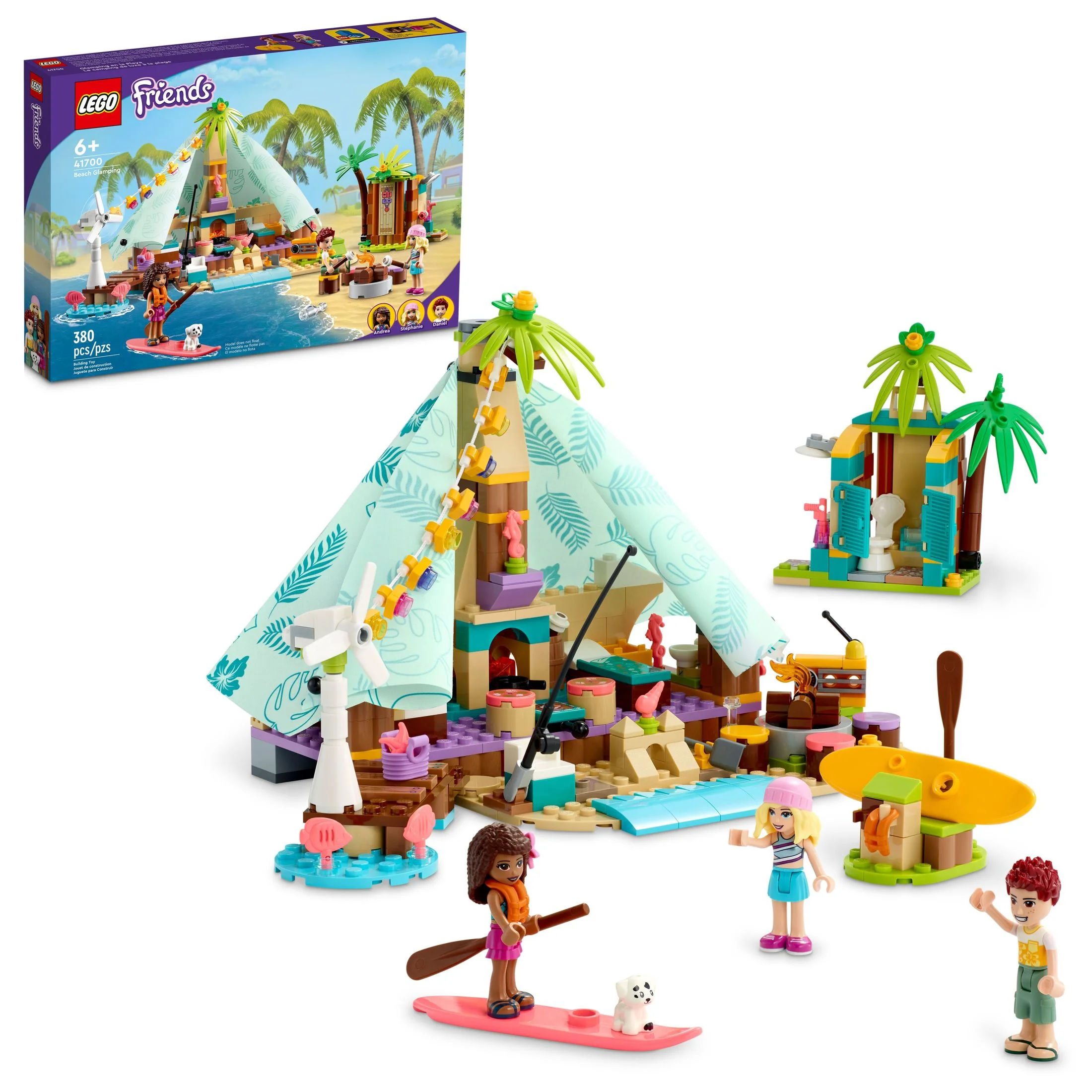 LEGO Friends Beach Glamping 41700 Building Kit; Creative Gift for Kids Aged 6 and up Who Love Nature Toys and Popular Glamping Trips (380 Pieces)