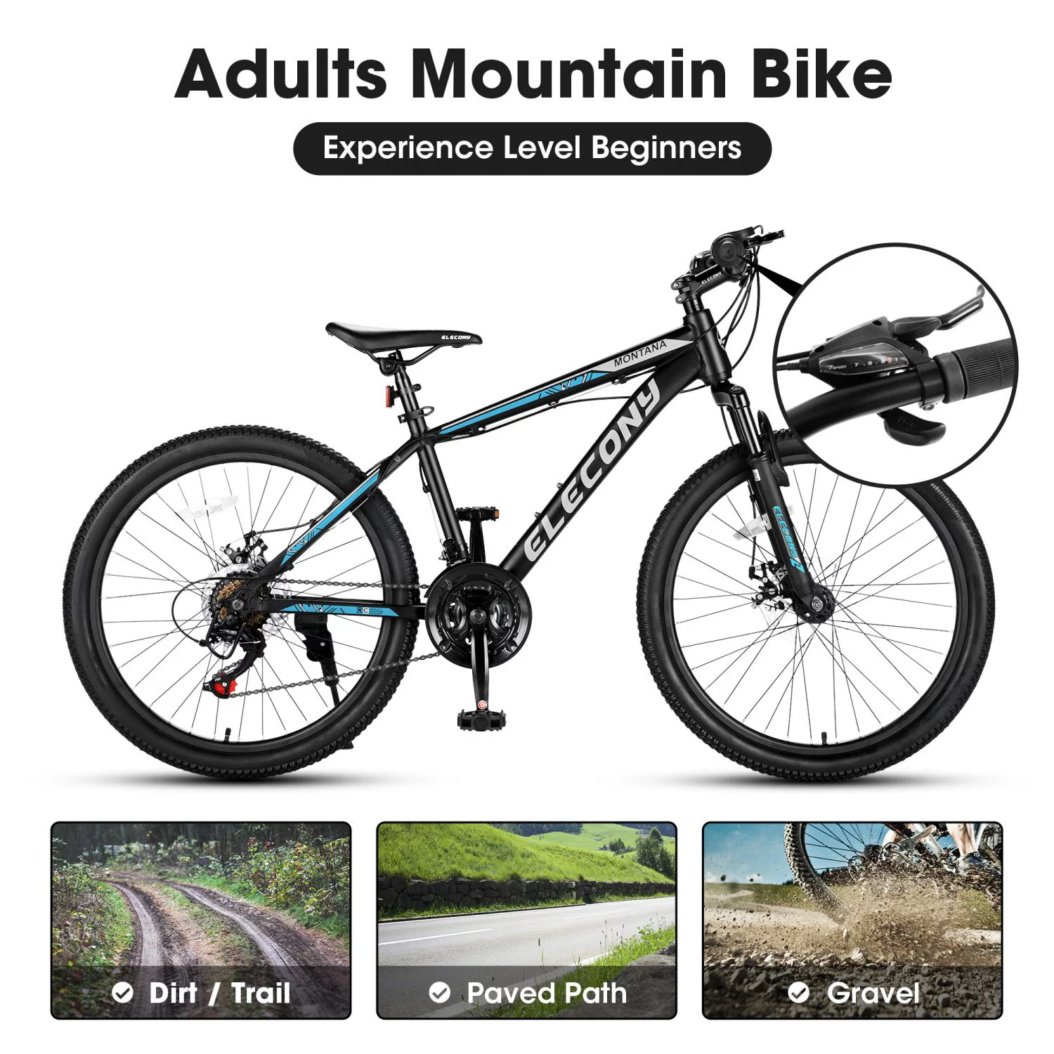 24 inch Mountain Bike, Shimano 21 Speed Drive, Dual Disc Brake, Front Suspension MTB For Boy Girl