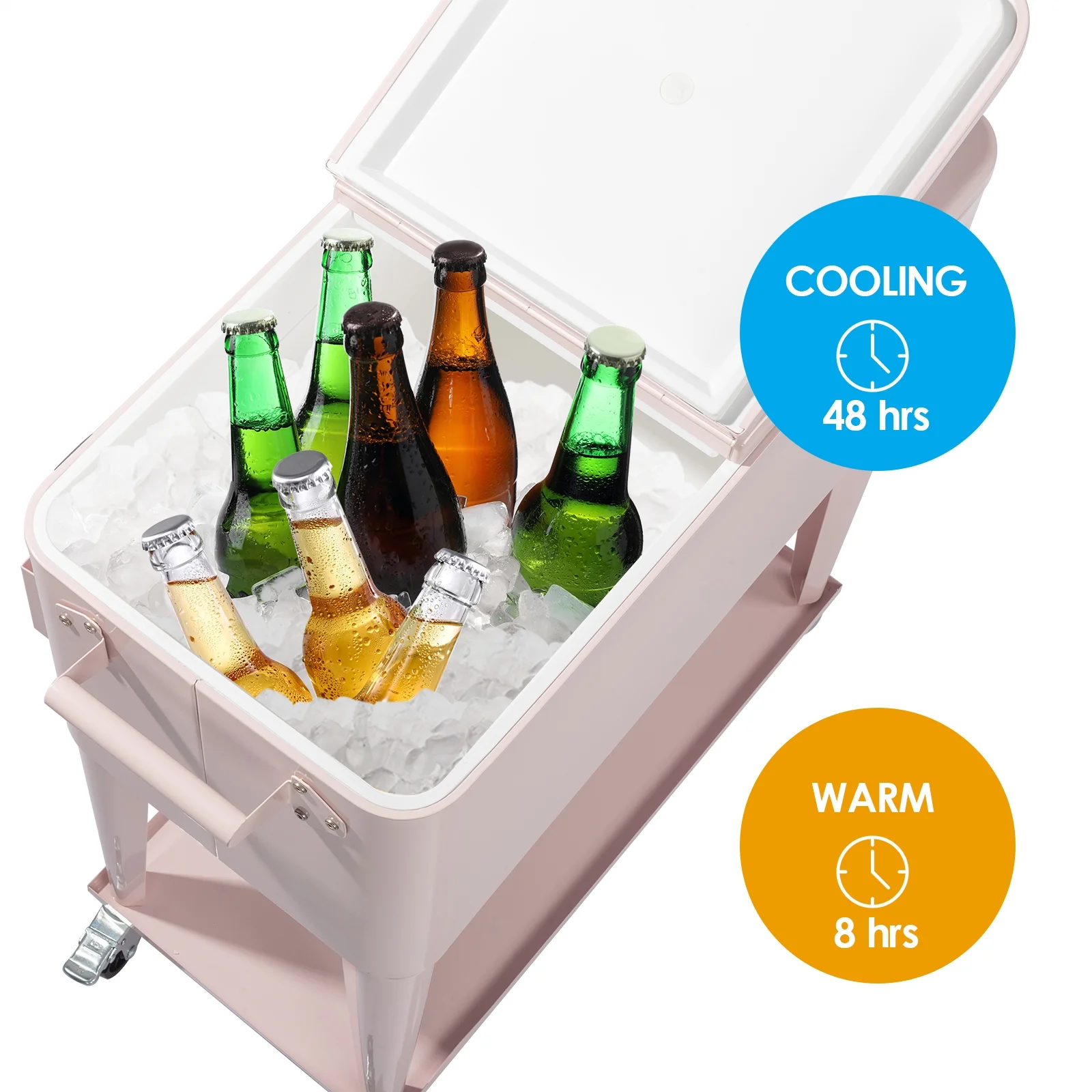 SamyoHome Rolling Cooler 80QT Frozen Warm Function with Shelf Pink