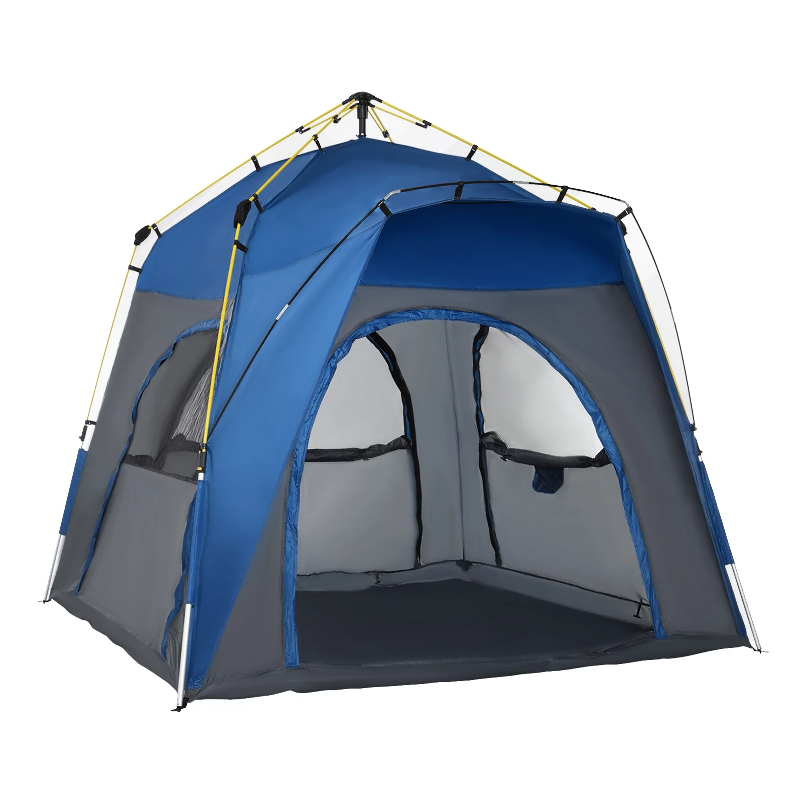 Outsunny Camping Tents 4 Person Pop Up Tent w/ Windows, Doors, Blue