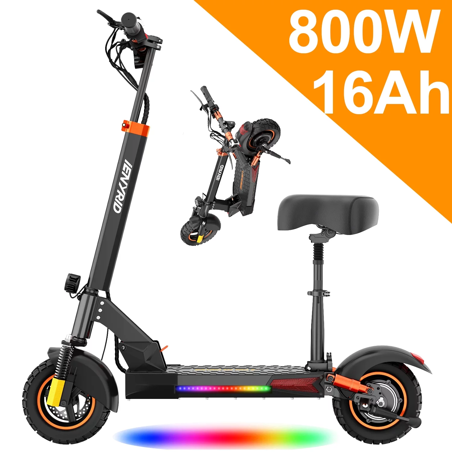 iENYRID 16AH 48V Electric Scooter 800W Motor x, 30mph & 31 Miles, 10″ Tires, Dual Brake for Adults/Teens/Kids