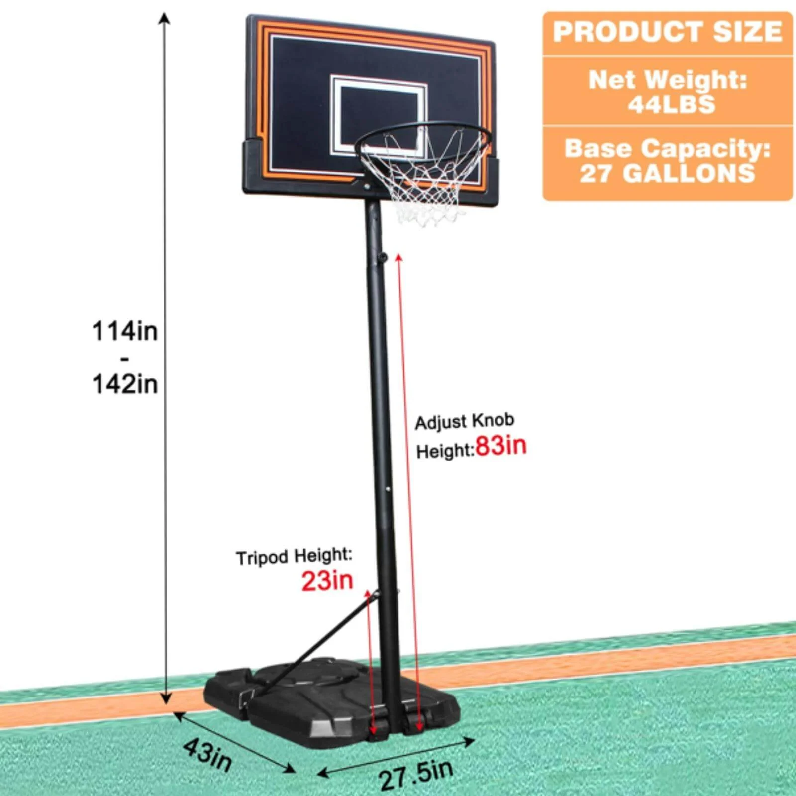 NiamVelo  Basketball Hoop Basketball Goal, 7-10FT Height Adjustable Basketball Backboard with Stand & Wheels  for Kids Adult Youth Black