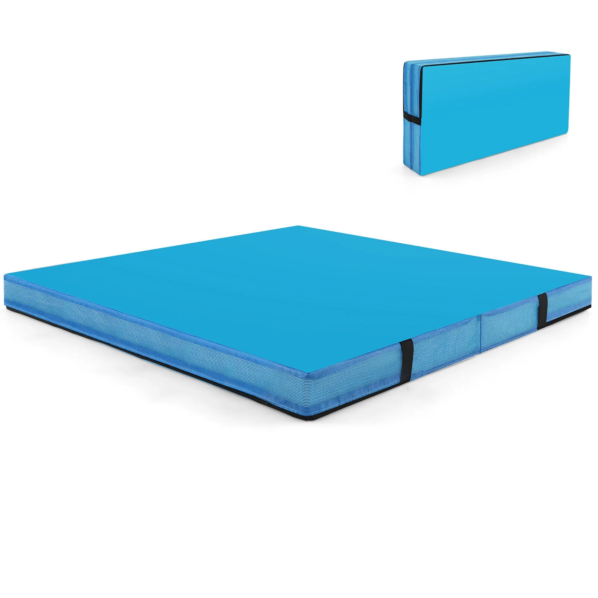 Gymax 4’x4’x4” Bi-Folding Gymnastic Tumbling Mat W/Handles for Home Gym Yoga MMA Blue