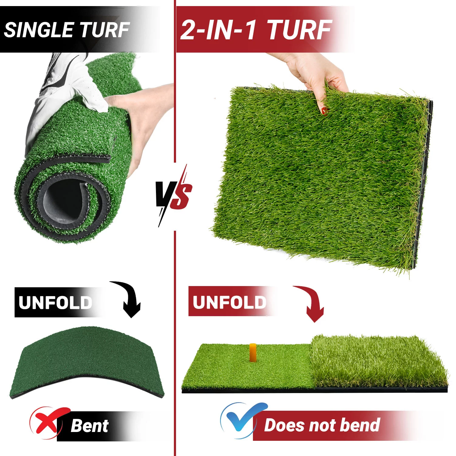 SAPLIZE Foldable Golf Hitting Mat, Portable Golf Practice Grass Mat for Indoor/Outdoor, Anti-Deformation