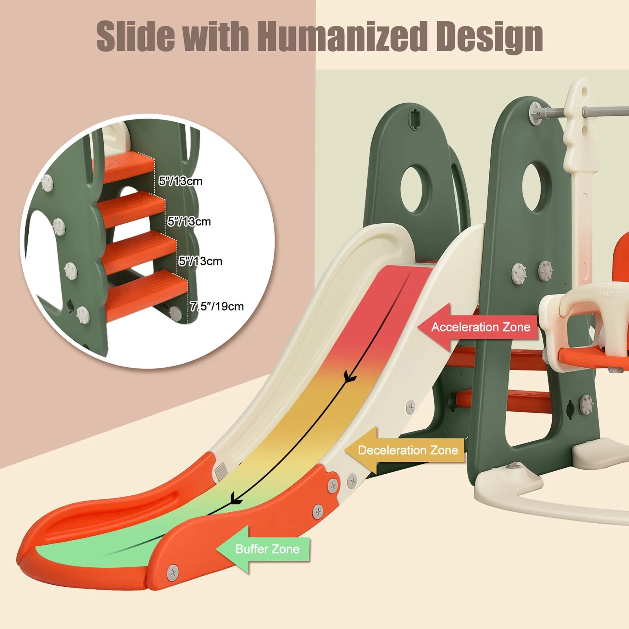 Costway 6 in 1 Toddler Slide and Swing Set Climber Playset w/ Ball Games White