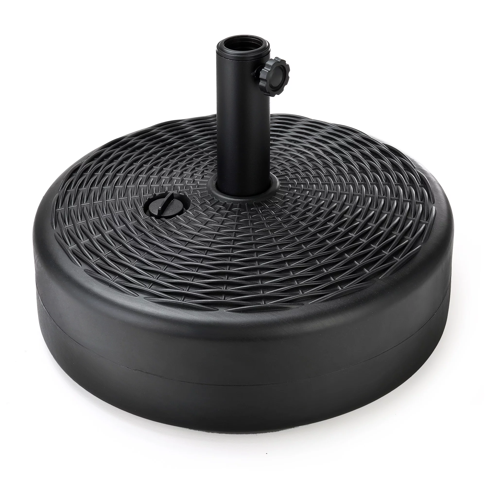 Home Zone Living 17L (40lbs) Circular Central Pole Umbrella Base with Thin Rattan Design w/Steel Umbrella Holder