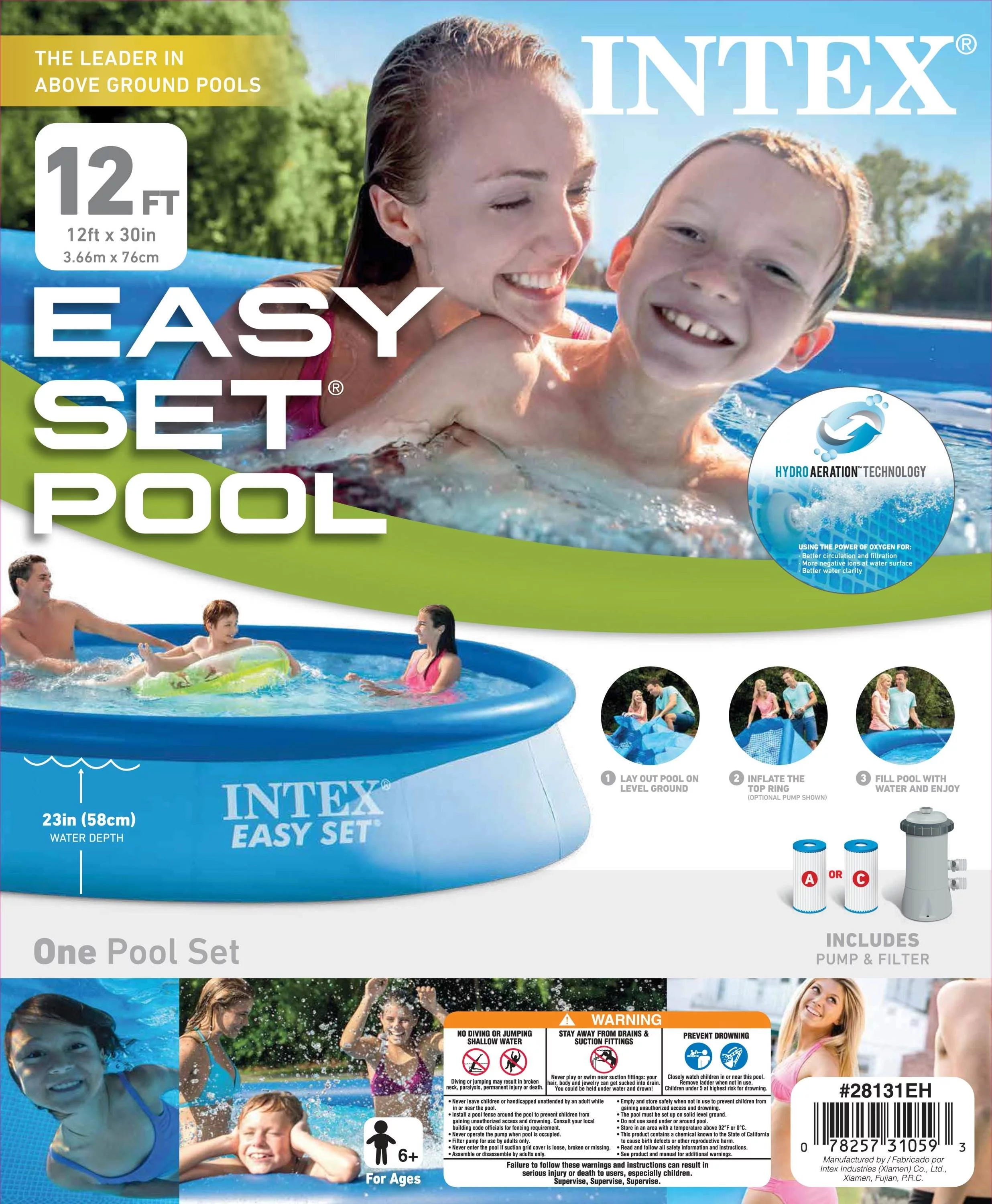 Intex 12′ x 30″ Easy Set Above Ground Swimming Pool & Filter Pump | 28131EH