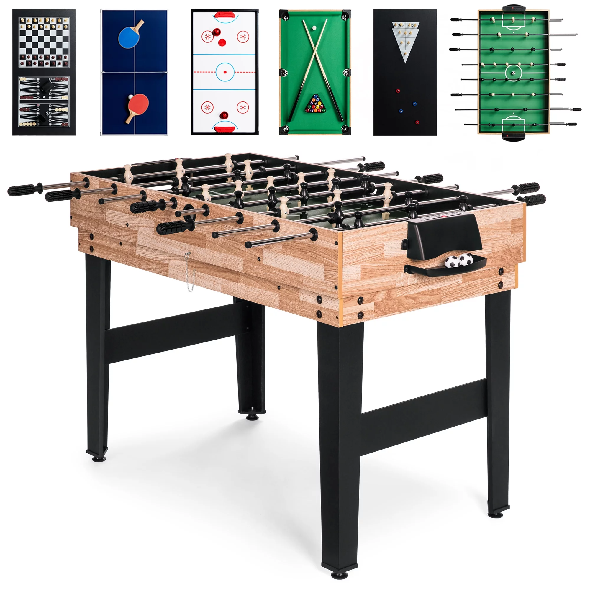 Best Choice Products 2x4ft 10-in-1 Combo Game Table Set w/ Hockey, Foosball, Pool, Shuffleboard, Ping Pong – Natural