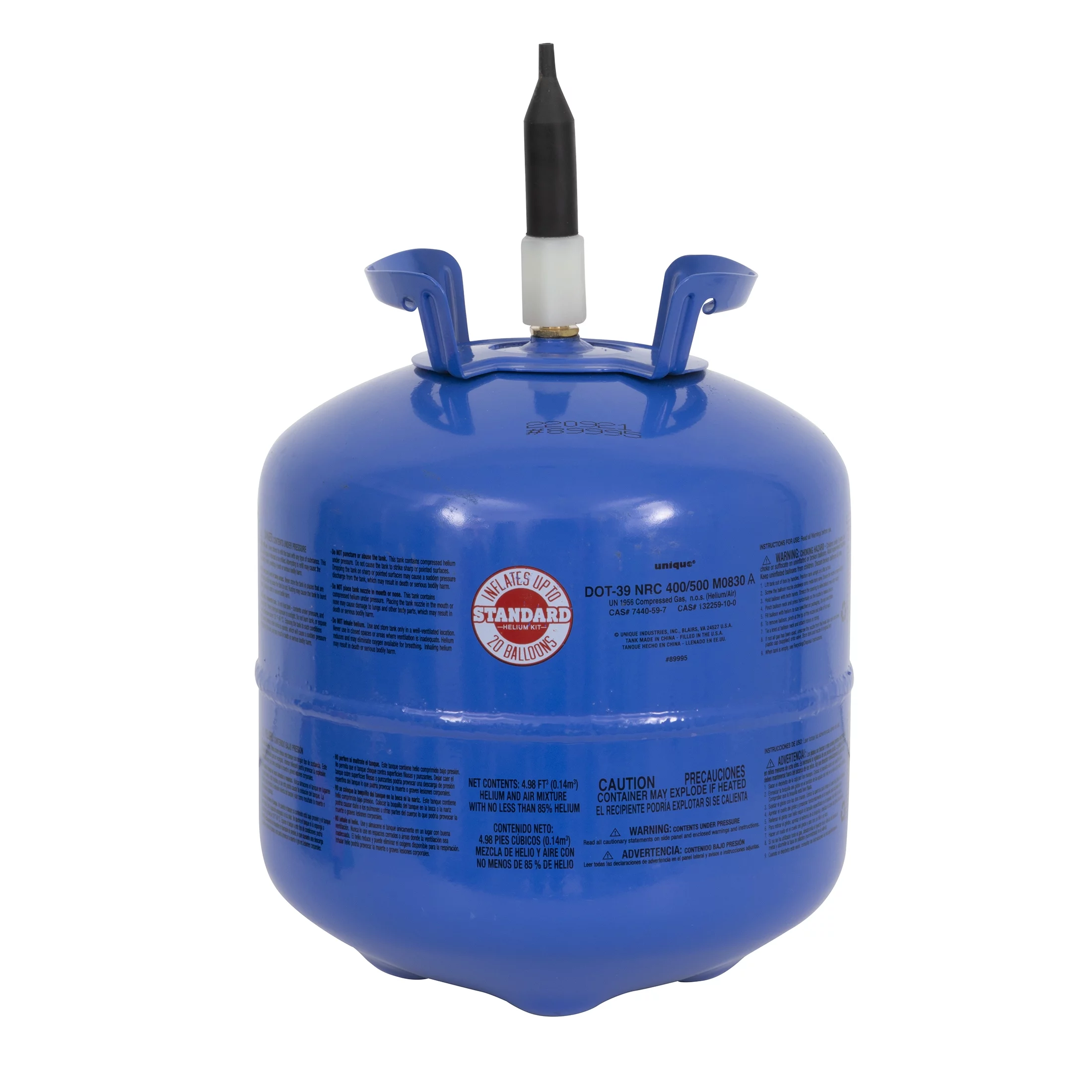 Blue Helium Balloon Tank Kit, 4.98 Cu ft, Includes 20 Balloons and 25 Yards of Ribbon