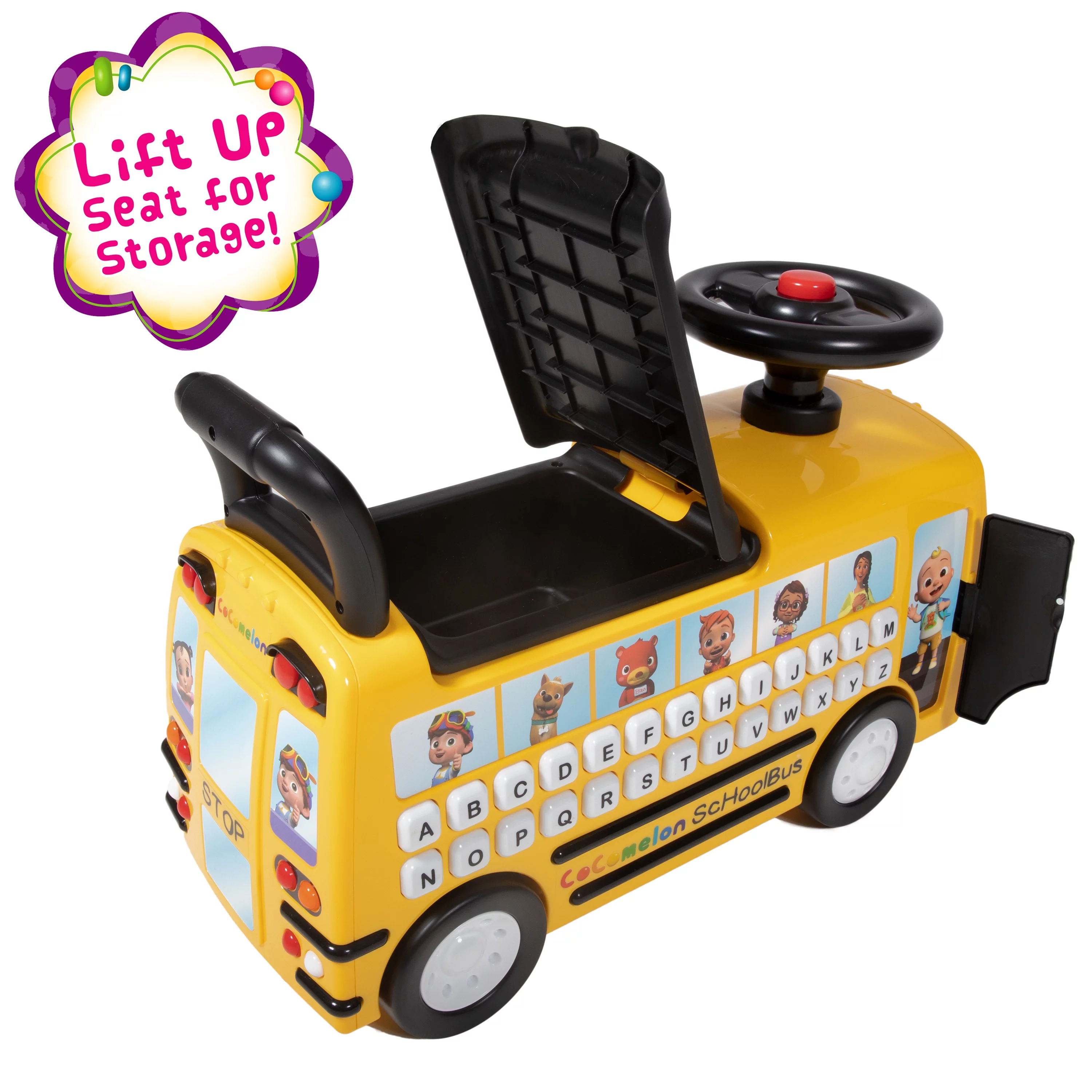 Spark. Create. Imagine. CoComelon School Bus Ride-on with Letters, Numbers, & Music