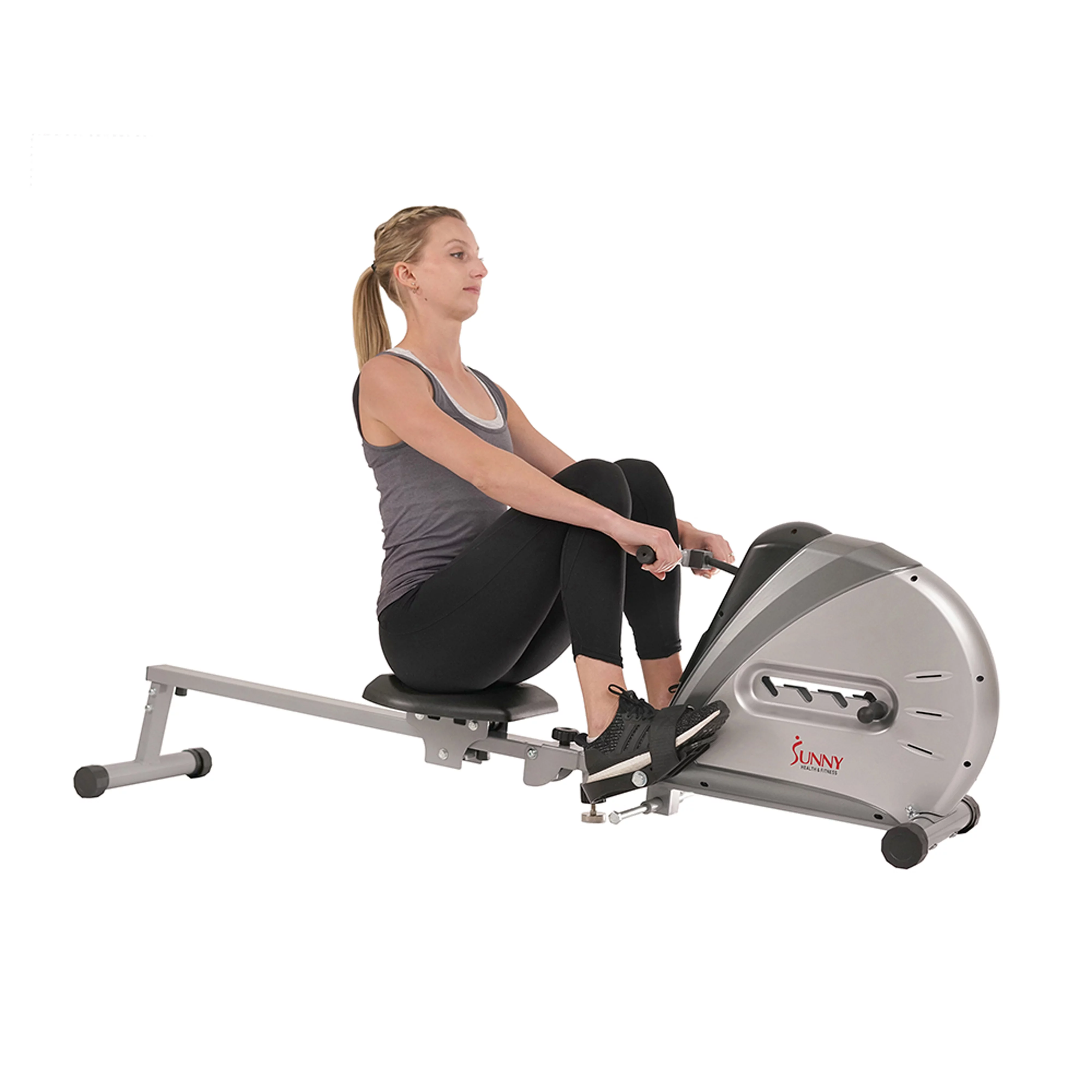 Sunny Health & Fitness Elastic Cord Rowing Machine Rower with LCD Monitor for Full Body Gym Workouts at Home Exercise, SF-RW5606