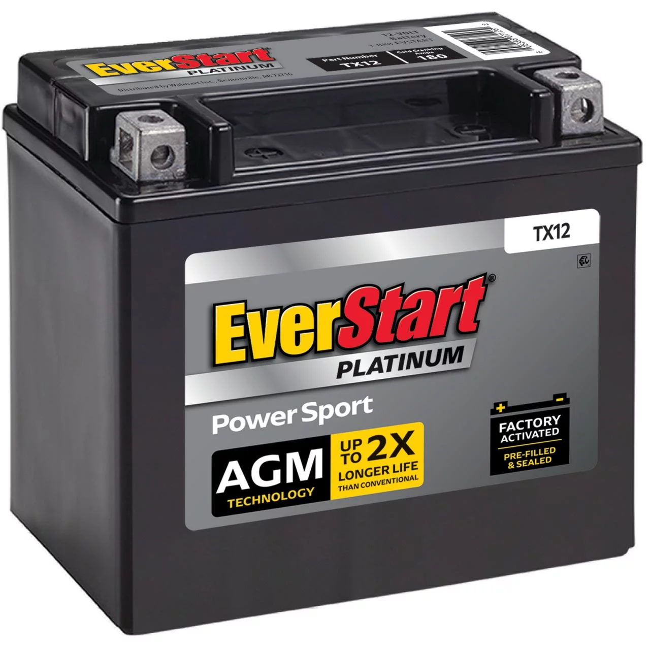 EverStart Premium AGM PowerSport Battery, Group Size TX12 12 Volt, 180 CCA