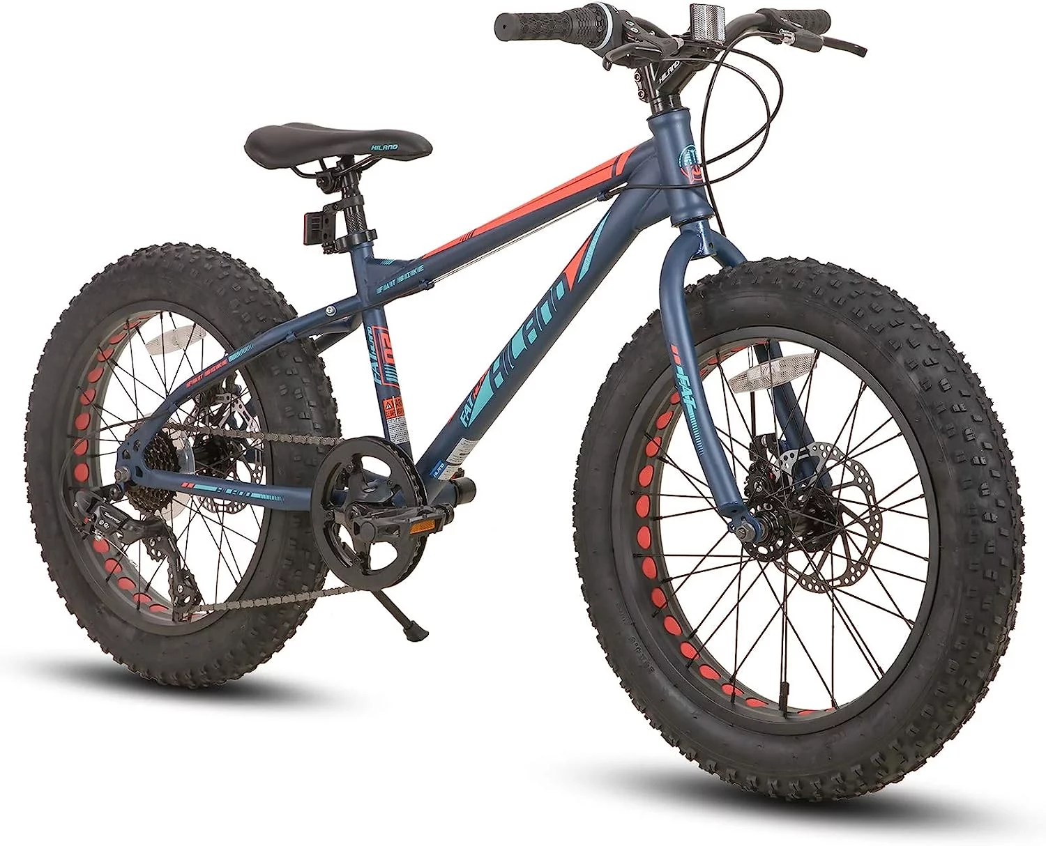 Hiland Kids Fat Tire Bike, Shimano 7-Speed, Dual-Disc Brakes, 20 inch Kids Trail Mountain Bike for Boys Girls, Silver