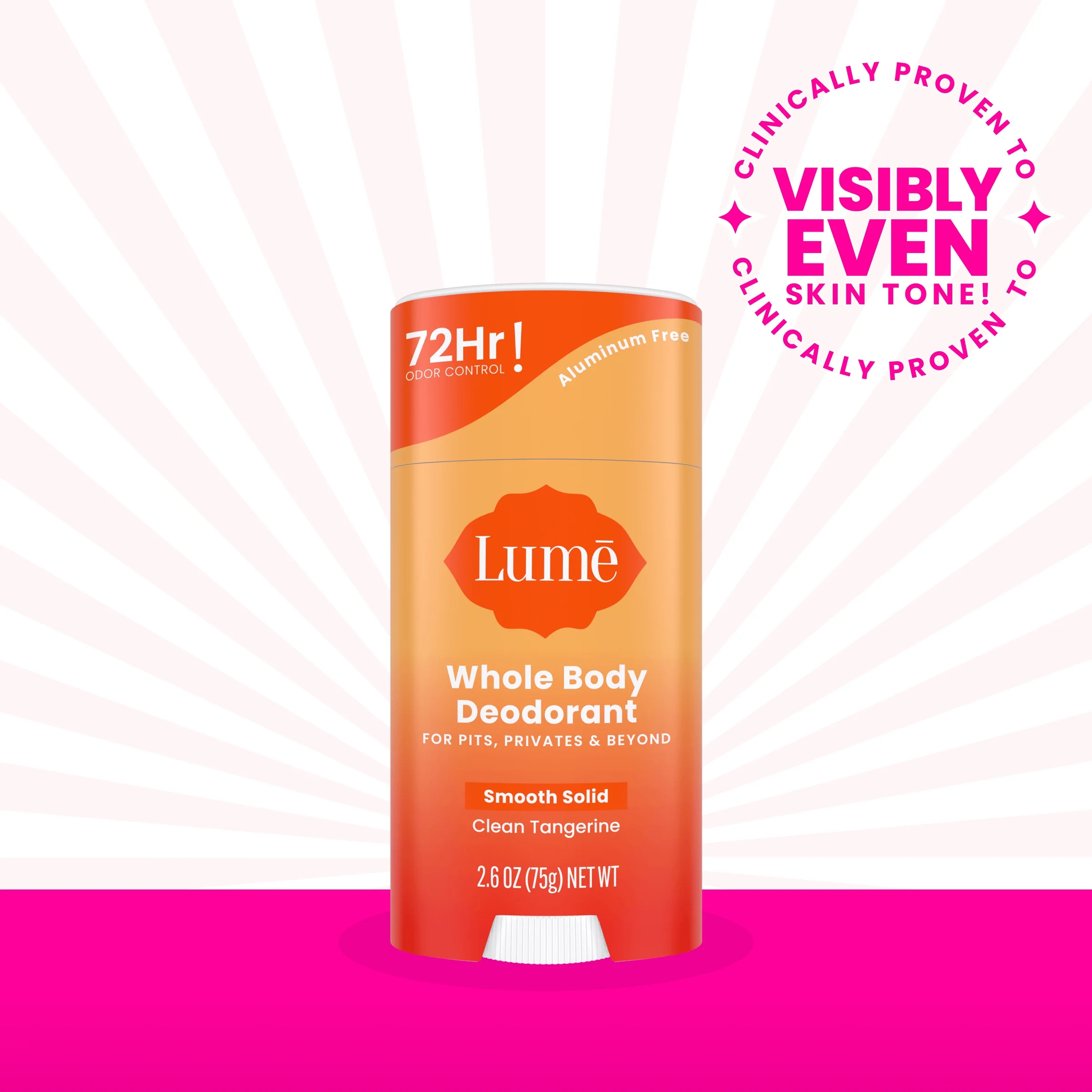 Lume Whole Body Deodorant – Smooth Solid Stick – Clean Tangerine – 2.6oz