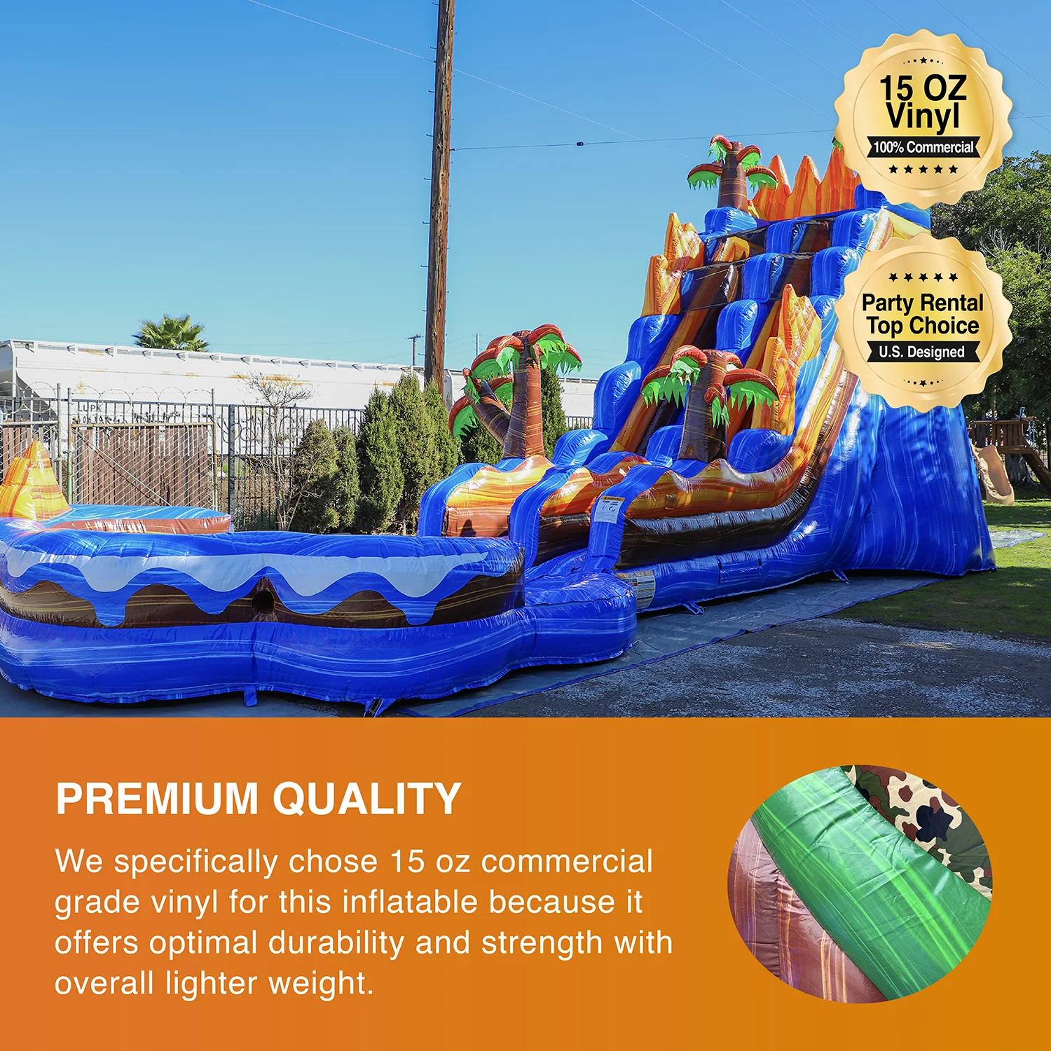 JumpOrange 19′ Oasis Commercial Grade Water Slide Inflatable with Detachable Pool for Kids and Adults (with Blower), Outdoor Tall Waterslide, PVC Vinyl