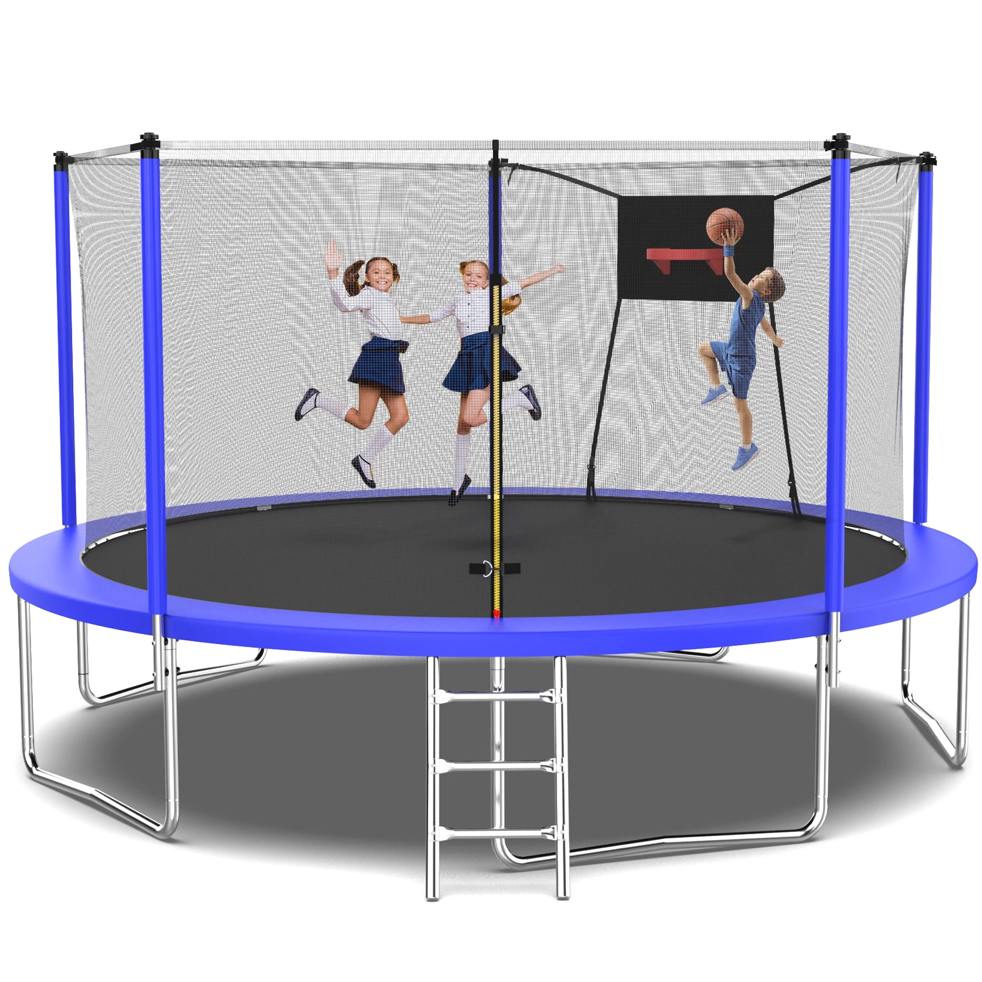 Seizeen Upgrade Trampoline for Kids, 12FT Round Trampoline W/ Outer Enclosure, Large Trampoline with Hoop