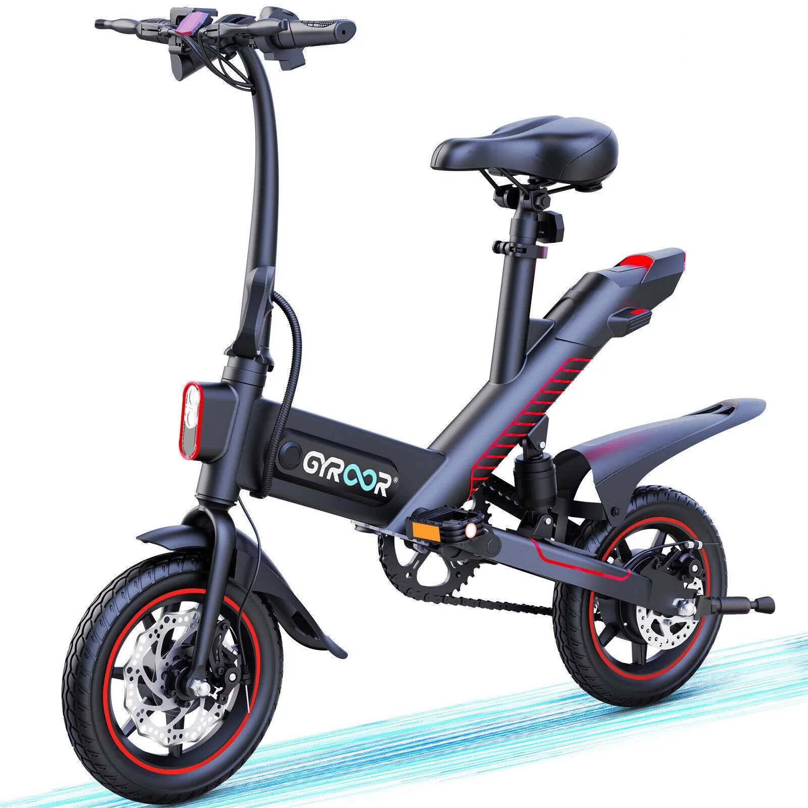 Gyroor Folding Electric Bike for Adults, 18.6MPH,14″ 450W,3 Riding Modes Electric Bike with 36V 10.5AH(Free of Cost Bike Lock)