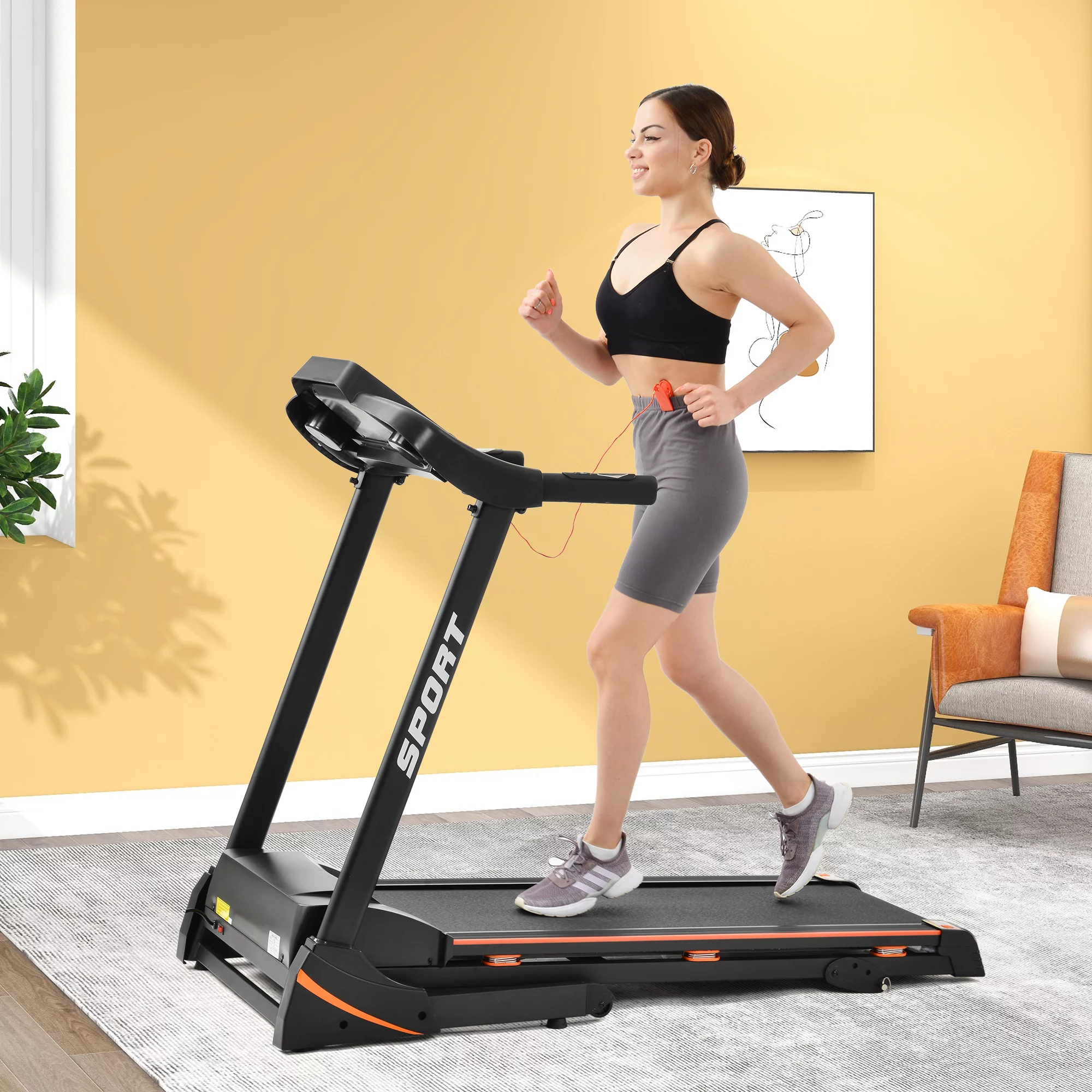 KUIKUI Folding Electric 3.5HP Treadmill With Incline Medium Running Machine Motorised LCD Gym 330lbs?? Folding Treadmill Electric Motorized Power 14.8KM/H Running Fitness Machine Gym(W54031811)