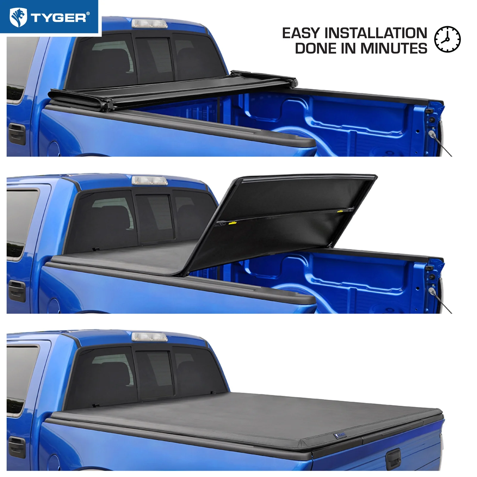 Tyger Auto T3 Soft Tri-fold Truck Bed Tonneau Cover Compatible with 2016-2023 Toyota Tacoma | 5′ Bed | TG-BC3T1630 | Vinyl