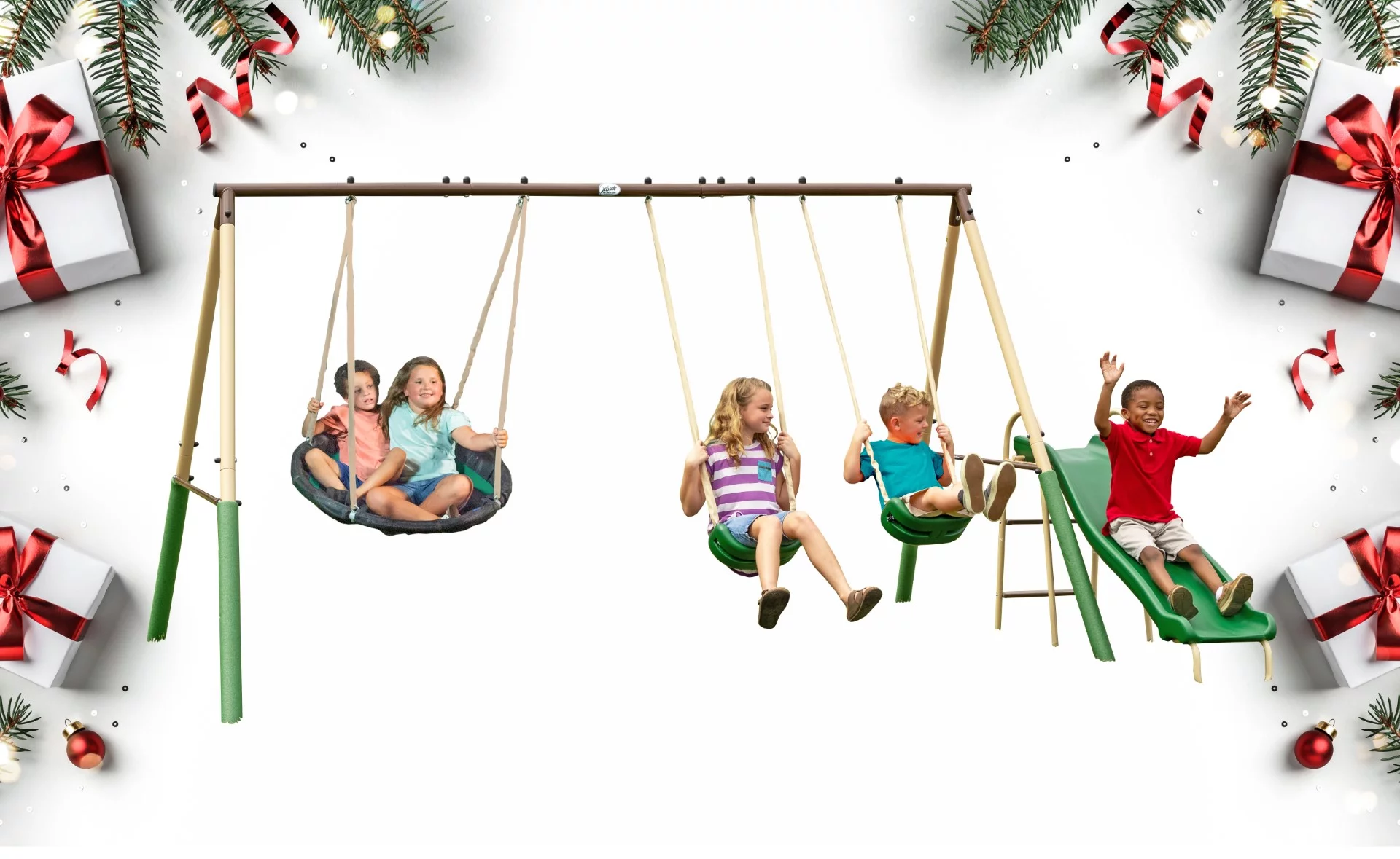 XDP Recreation Super Disc Steel Swing Set with Disc Swing, Swing Seats, Wave Slide