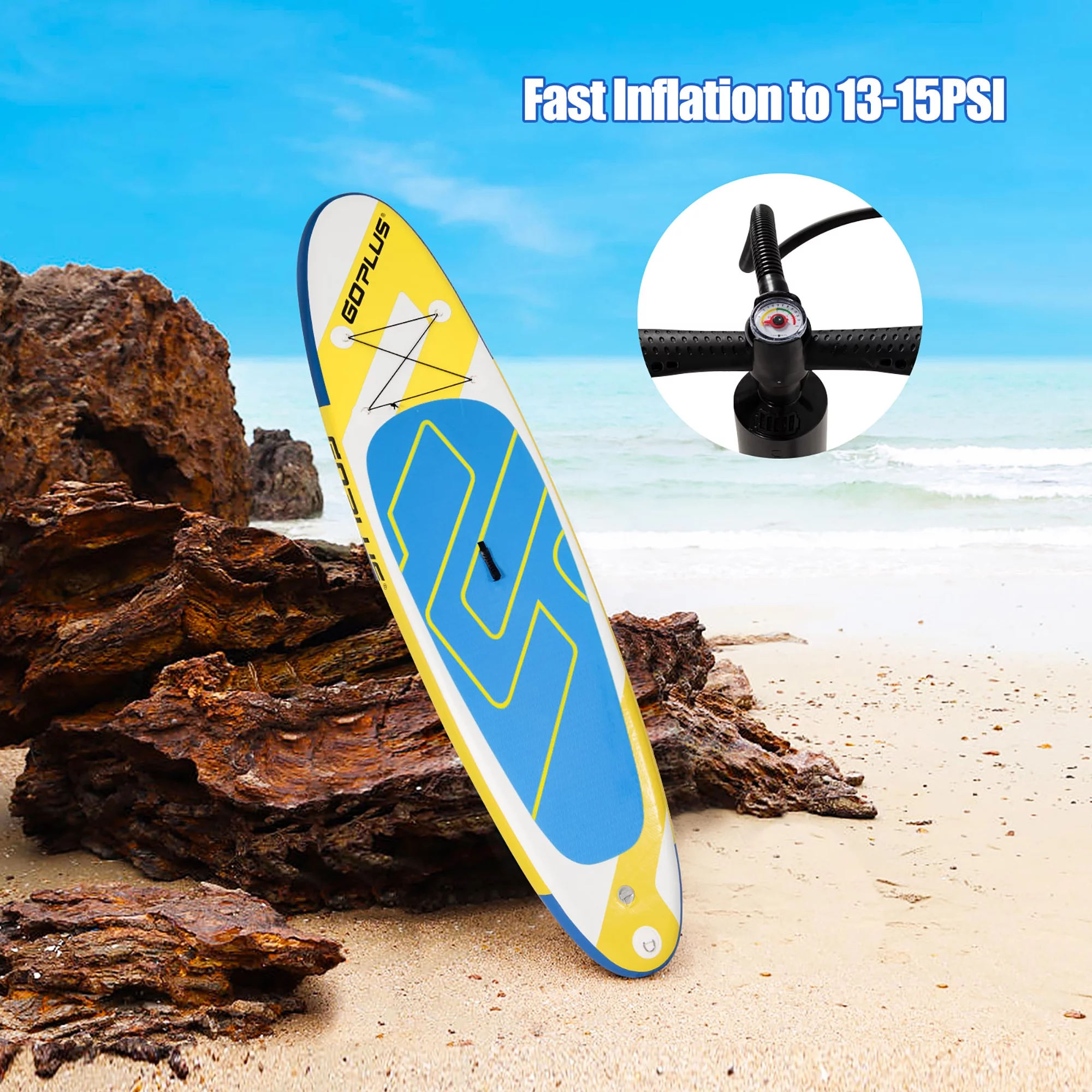 Goplus 11ft Inflatable Stand Up Paddle Board 6” Thick W/Leash  Backpack Aluminum Paddle Yellow