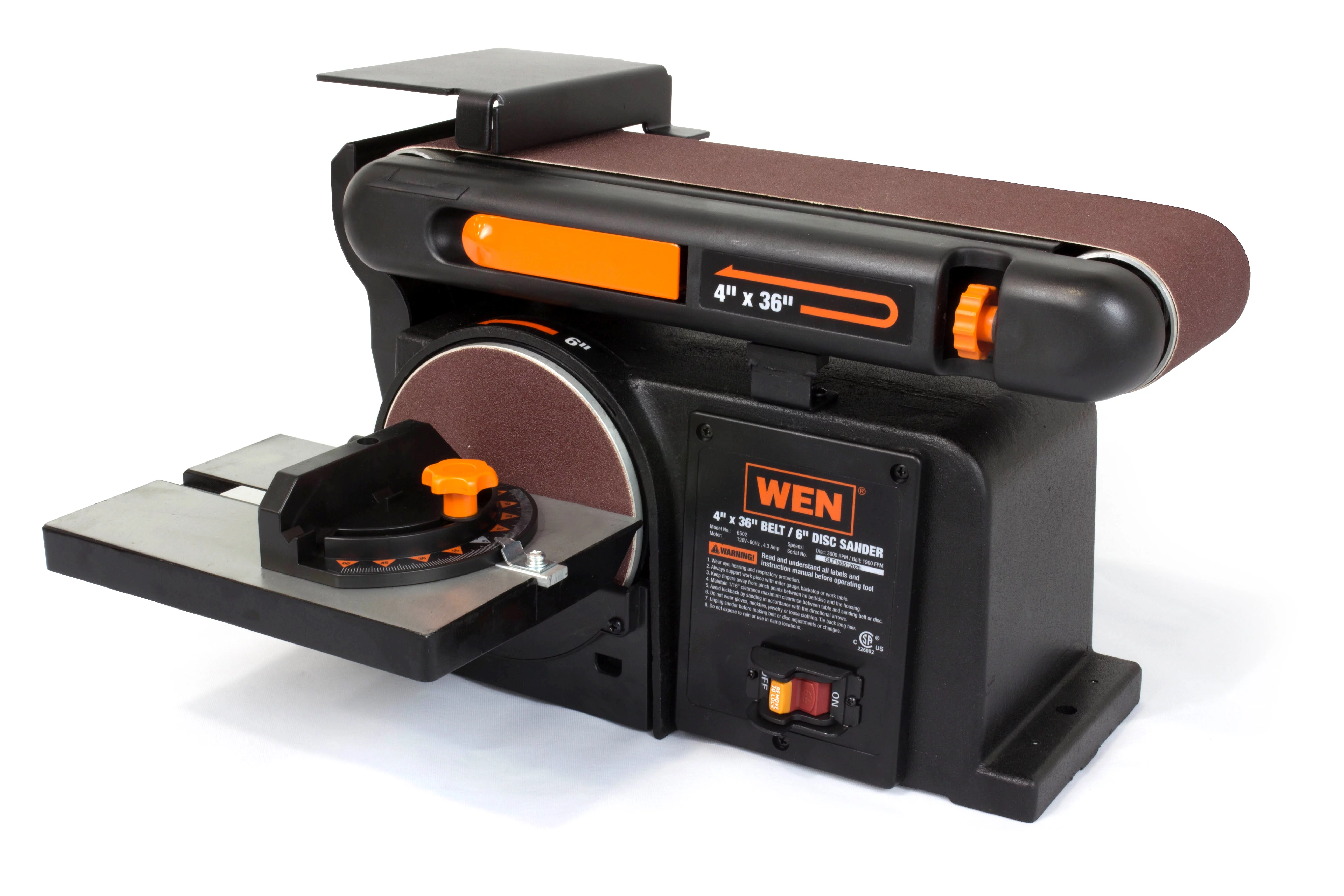 WEN 4.3-Amp 4 x 36 in. Belt and 6 in. Disc Sander with Cast Iron Base