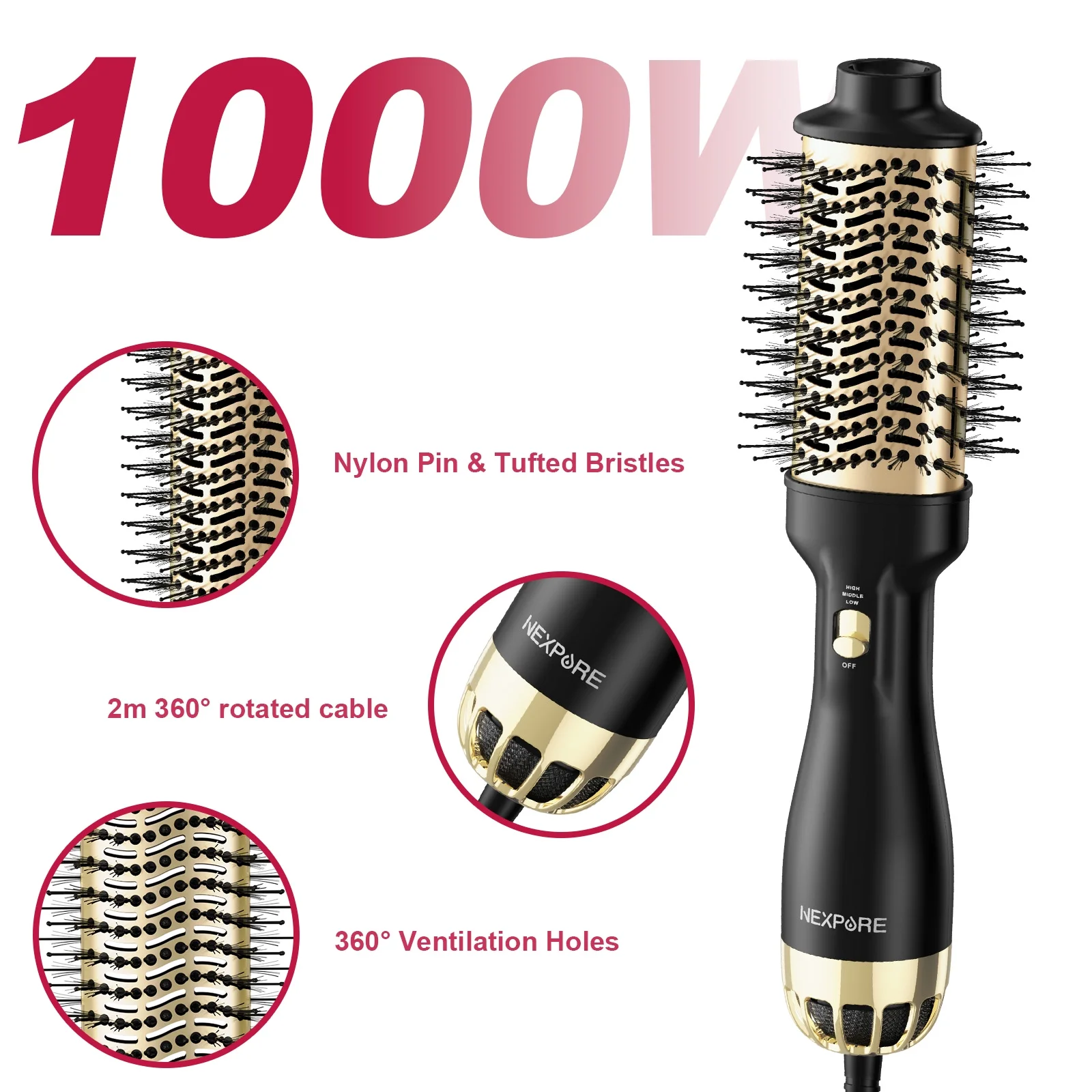 NEXPURE Hair Dryer Brush,Upgraded 4 in 1 Hair Dryer Brush Blow Dryer Brush in One with Negative Ion Anti-Frizz Ceramic Titanium Barrel Hot Air Brush Hair Straightener Brush