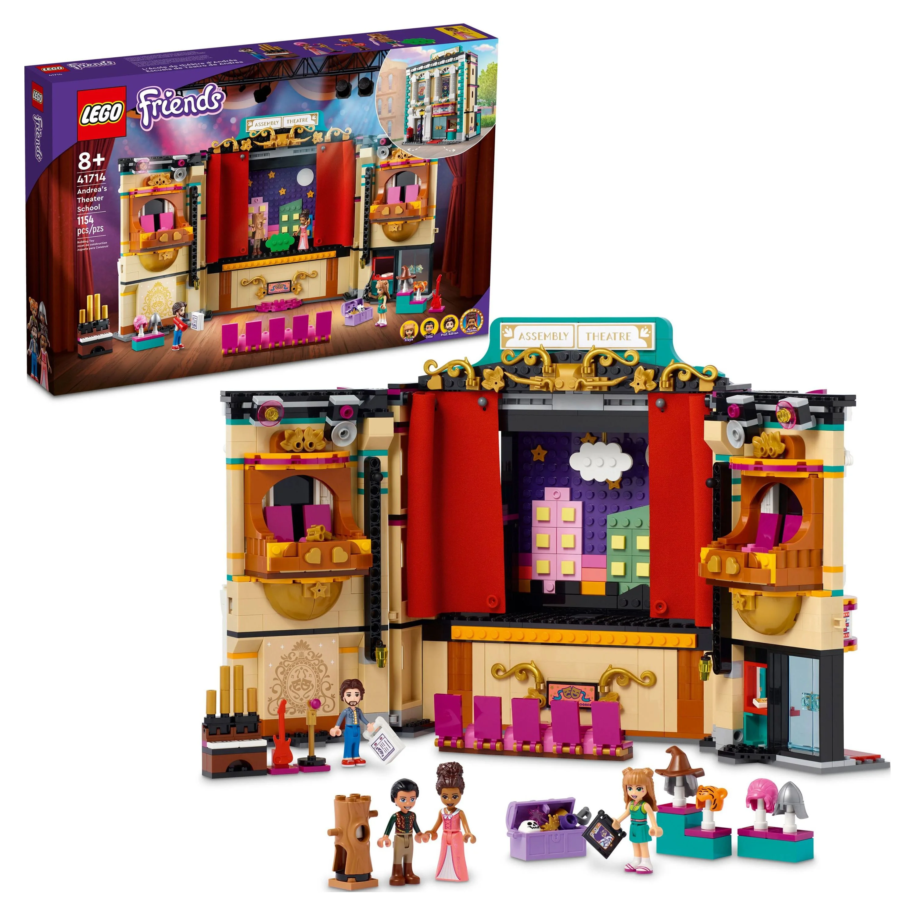 LEGO Friends Andrea’s Theater School Playset, 41714 Creative Toy, Gift Idea for Kids, Girls and Boys 8 Plus Years Old with 4 Mini-Dolls and Props Accessories