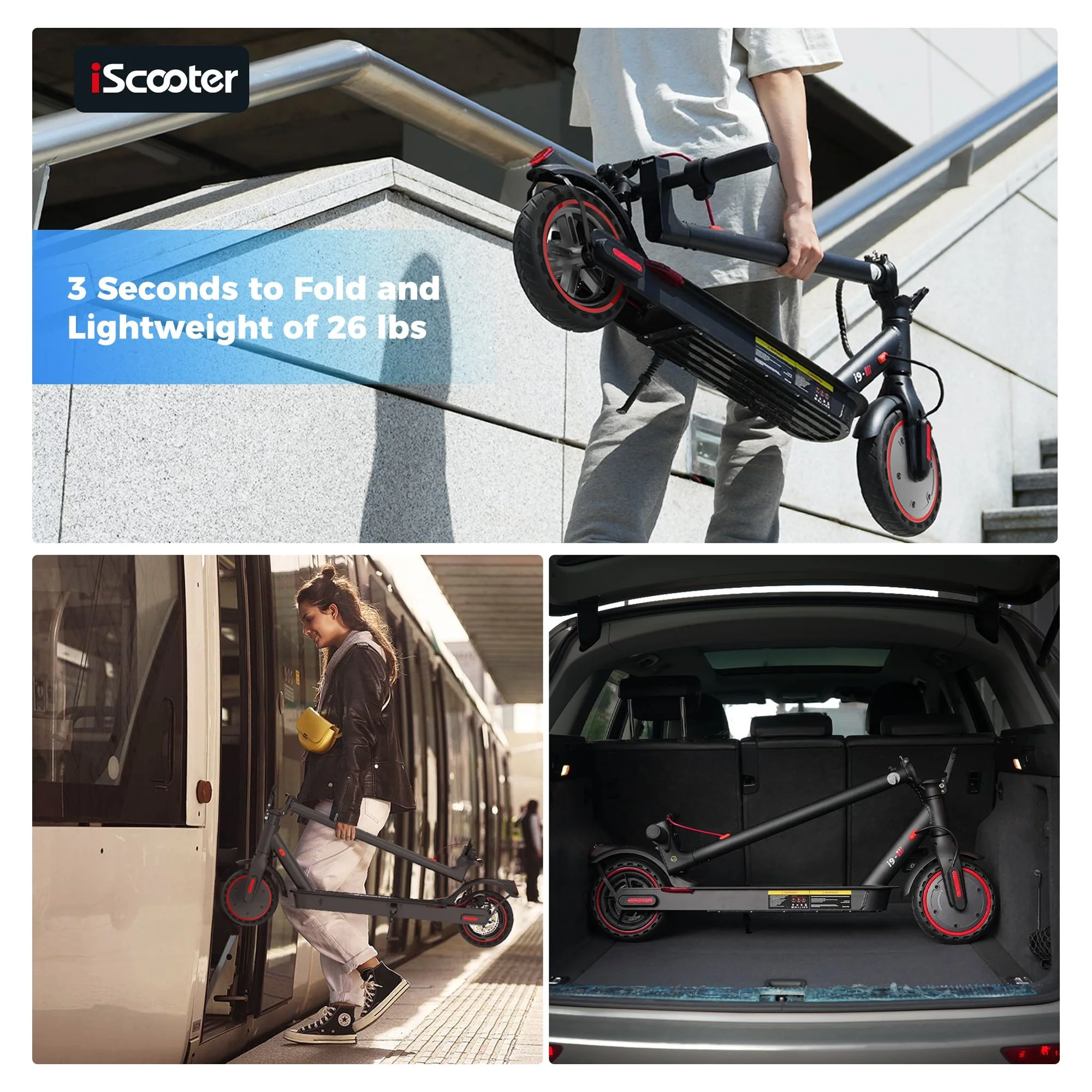 iScooter Electric Scooter,12-21 Miles Range, 19 MPH Top Speed, 350W Foldable Commuting Electric Scooter with Double Braking System and APP for Adults and Teens