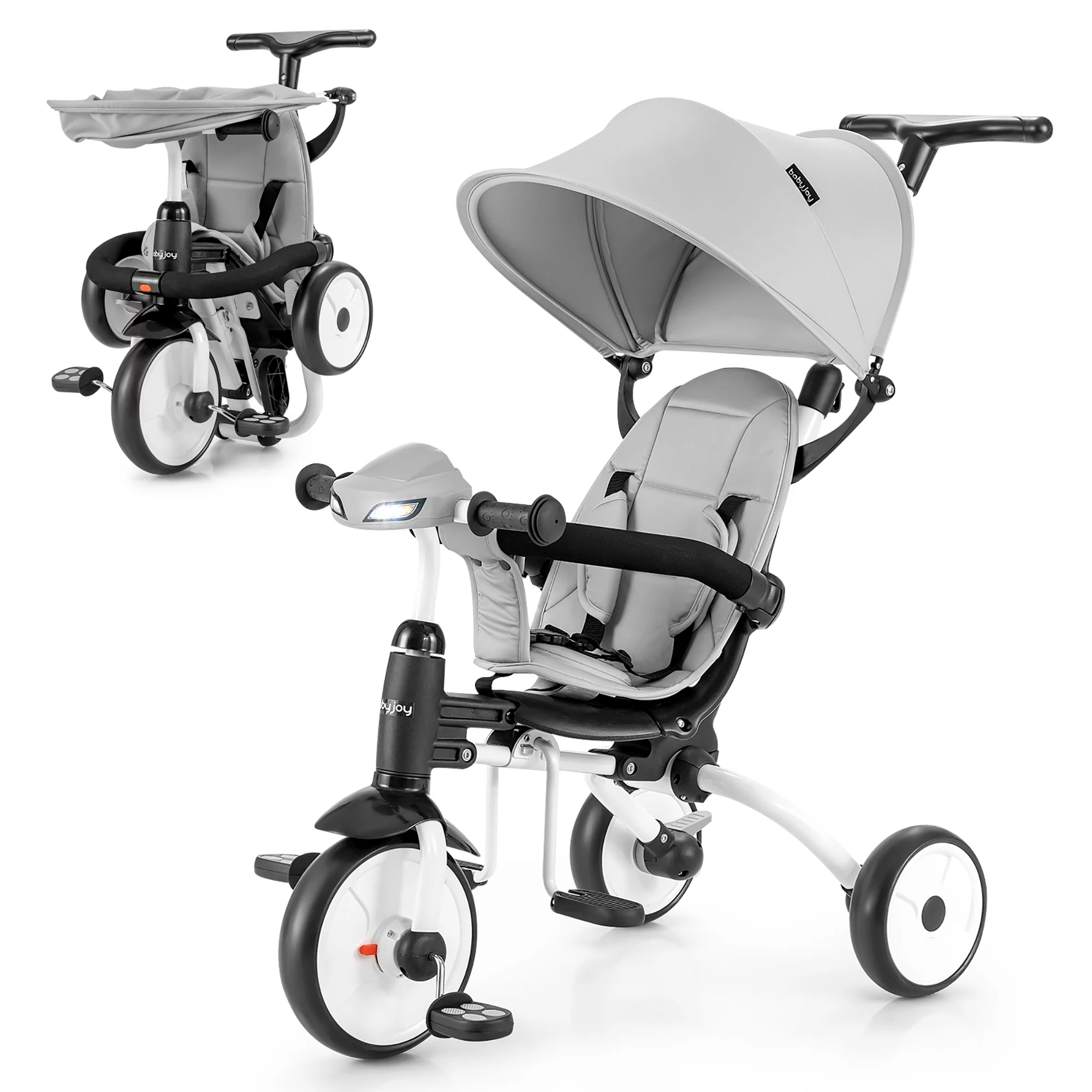 Babyjoy 6-in-1 Folding Baby Tricycle Toddler Bike Stroller W/ Adjustable Handle Gray