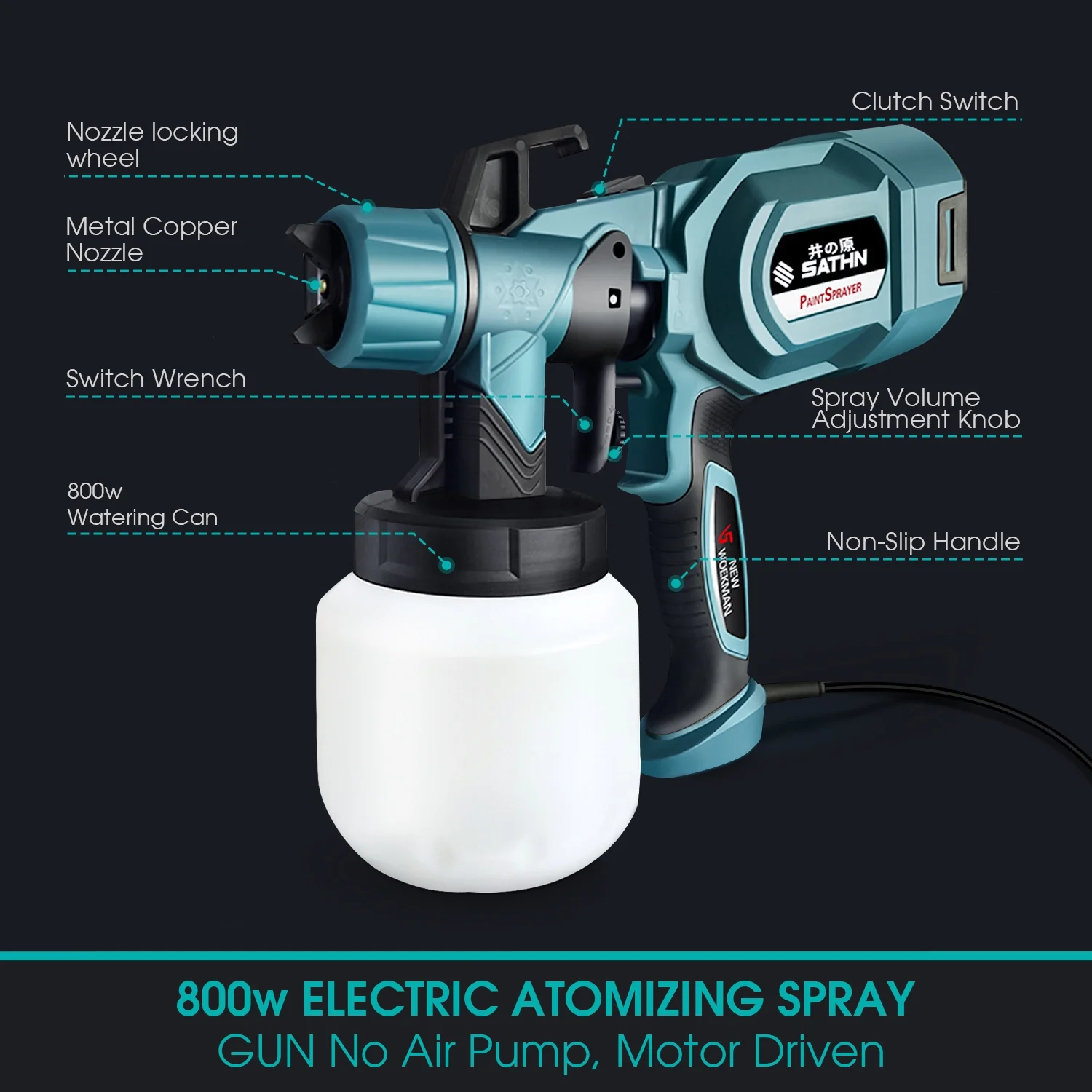 eTopeak Paint Sprayer, 800W Electric HVLP Spray Gun, Airless Paint Gun with 800ml Container for Home and Outdoors, Painting Projects