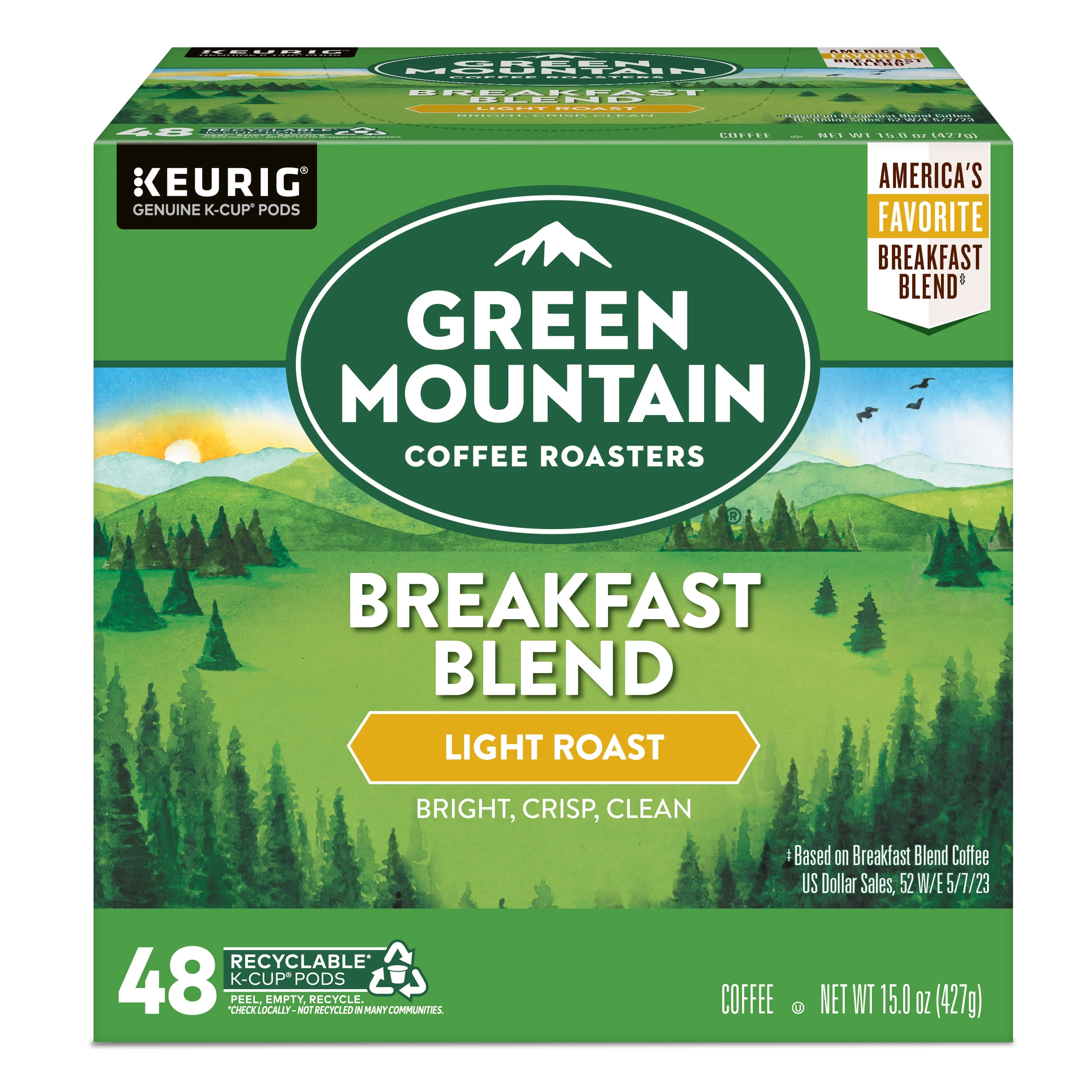 Green Mountain Coffee Roasters, Breakfast Blend Light Roast K-Cup Coffee Pods, 48 Count