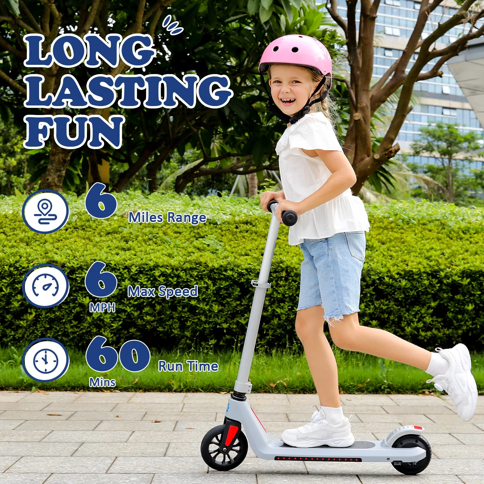 Caroma Kids Electric Scooter, 6+ Boys and Girls Safe Kick Scooter, Adjustable Speed and Handlebar