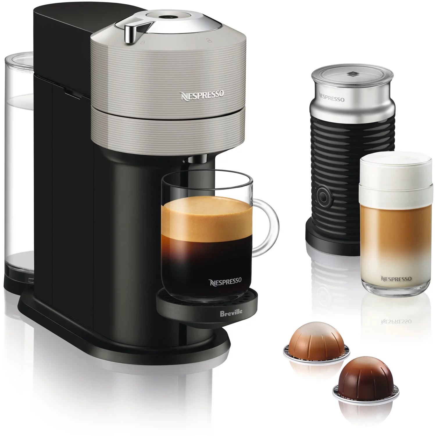 Breville Vertuo Next Coffee and Espresso Maker in Red plus Aeroccino3 Milk Frother in Black