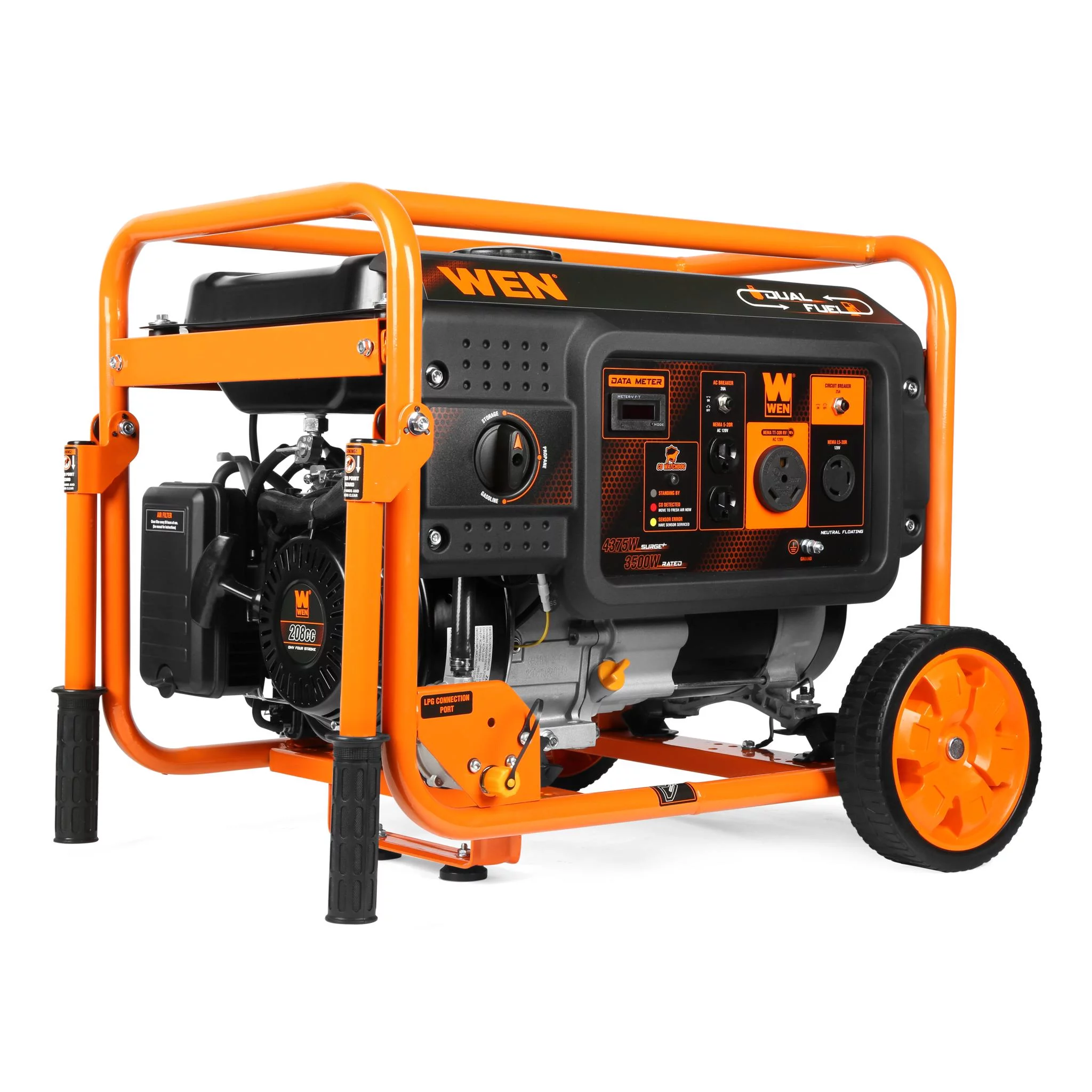 WEN 4375-Watt Dual Fuel Portable Generator with Wheel Kit and CO Shutdown Sensor