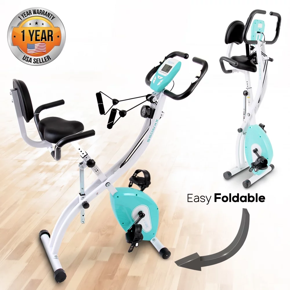 Smart Stationary Exercise Bike – Digital Fitness Bicycle Pedal Trainer with Pulse Monitor, Fold-Away Style