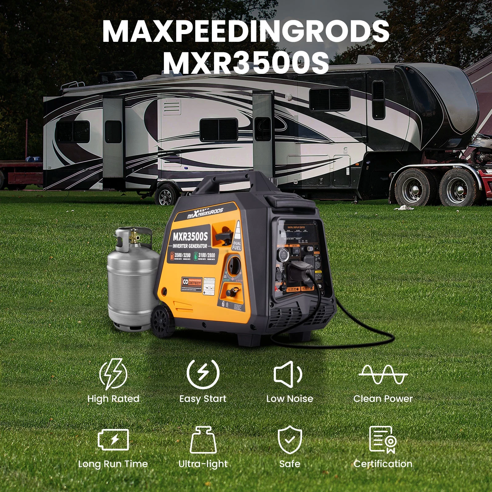 Maxpeedingrods 3500 Watt Portable Generator Dual Fuel Electric Start for Camping RV Travel Outdoor Party