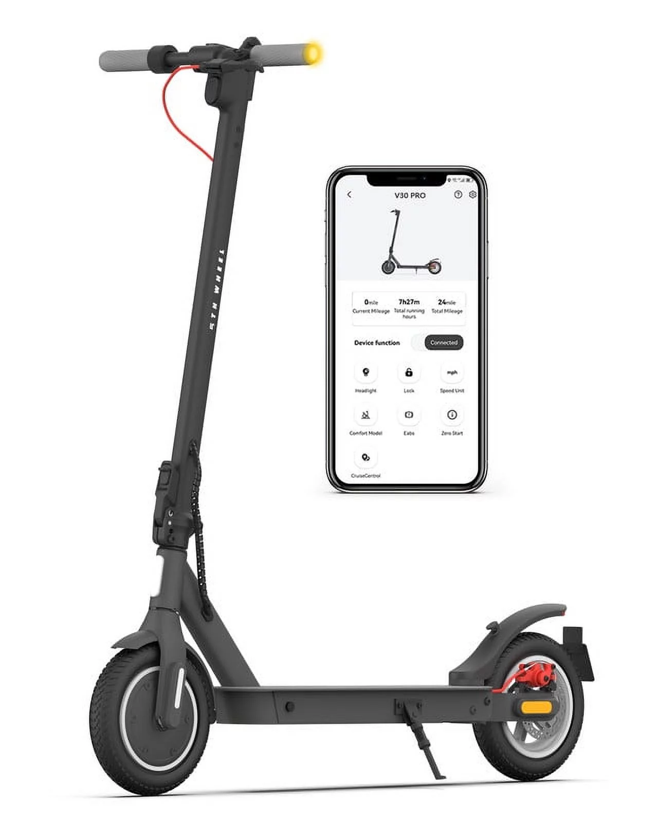 5TH WHEEL V30Pro Electric Scooter with Turn Signals, 10″ Solid Tires, 350W Motor, 19.9 Miles Range & 18 mph, Foldable Electric Scooter for Adults