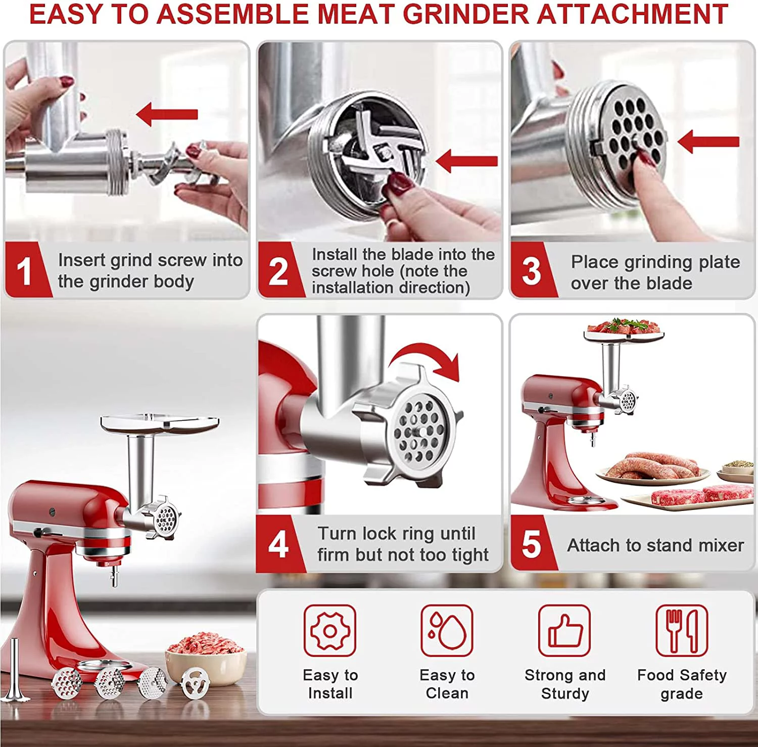 Cofun Food Grinder Attachment & Slicer Shredder Attachment Set for KitchenAid Stand Mixer