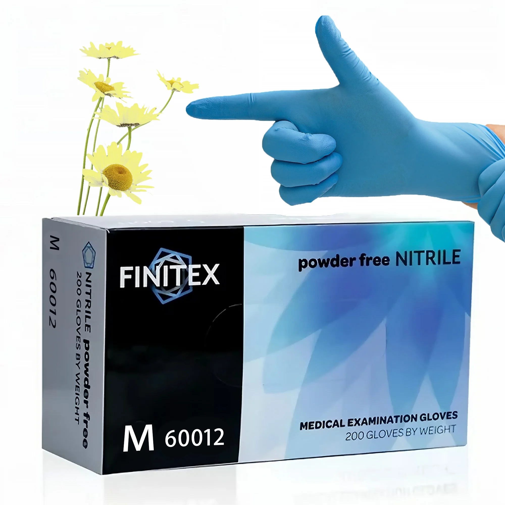 FINITEX Blue Nitrile Disposable Gloves, Nitrile Medical Exam Gloves 200 Count, Power Free, Latex Free, Food Grade Cooking Work Disposable Nitrile Gloves Medium